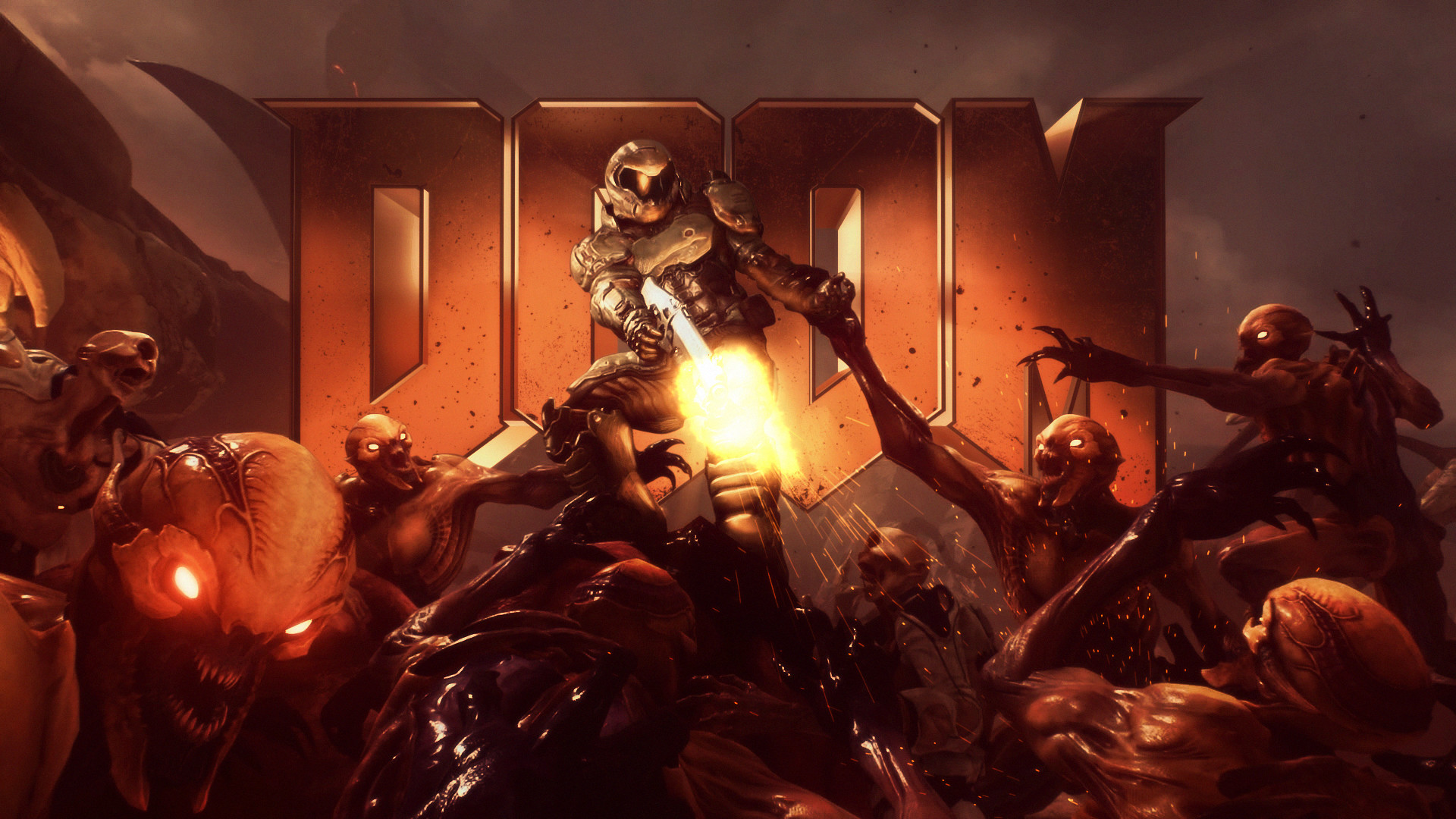 Doom Slayer, Doom (2016), Logo, Demoni, Full HD, sfondo per PC
