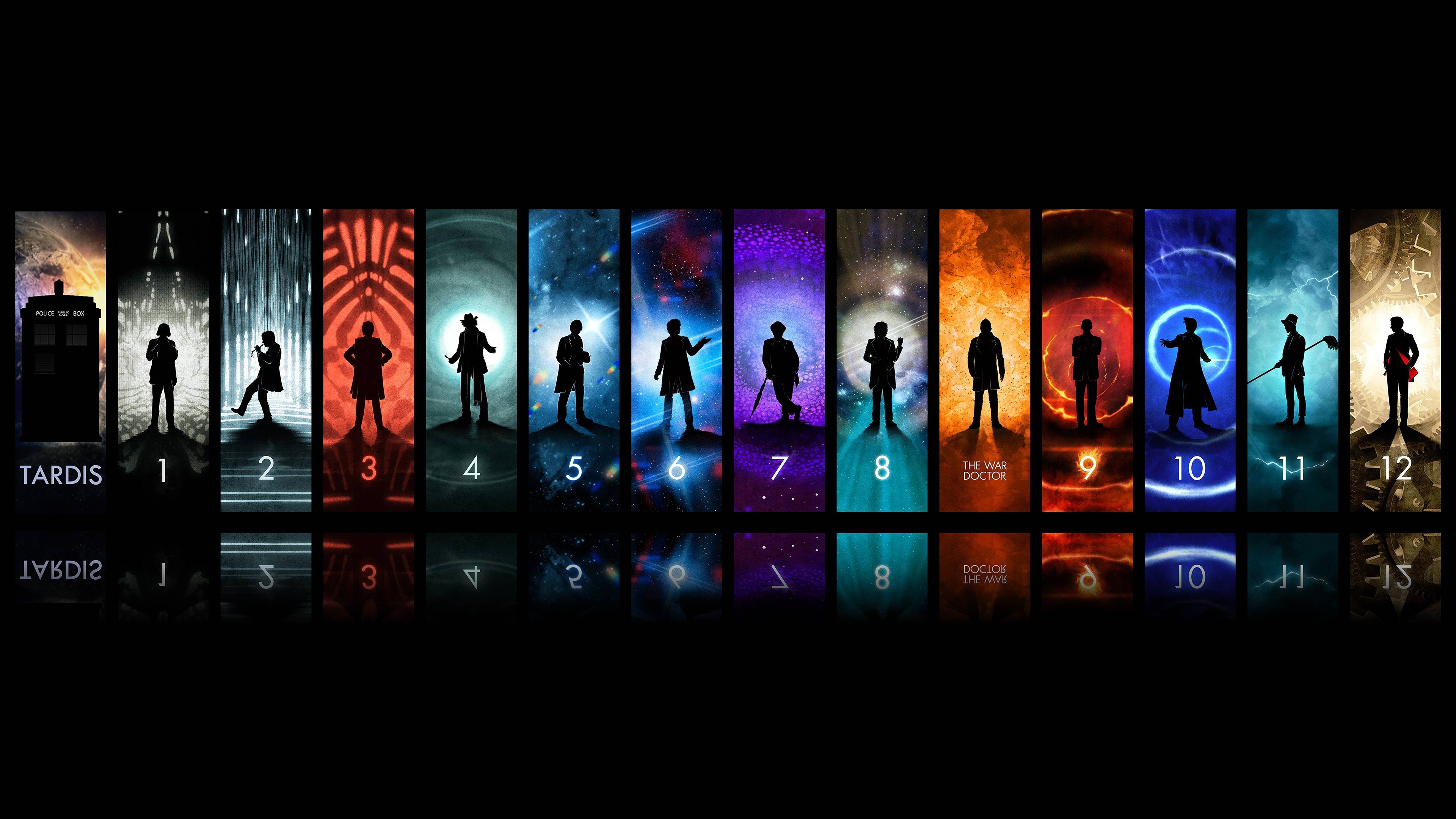 Doctor Who, Dottori, Silhouette, TARDIS, Sfondo nero, 4K, wallpaper per portatile