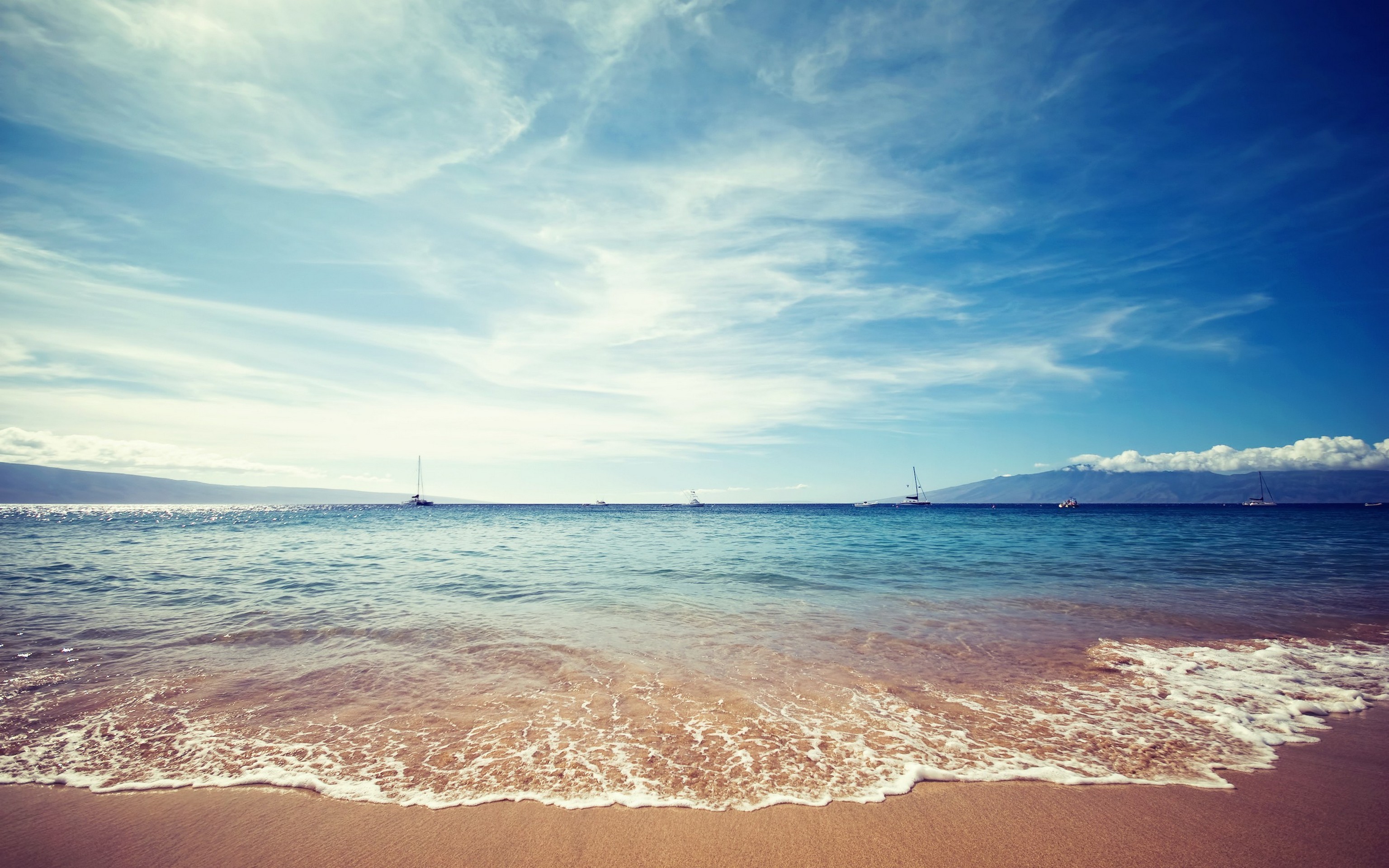 Spiaggia, Onde, Mare, Cielo azzurro, 2K, sfondo per PC