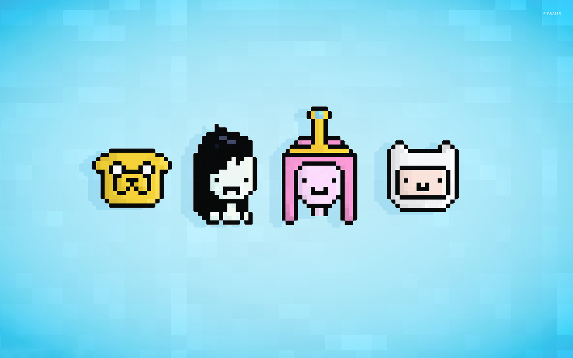 Jake il cane, Marceline, Principessa Gommarosa, Finn, Pixel art, sfondo 16:10 Full HD