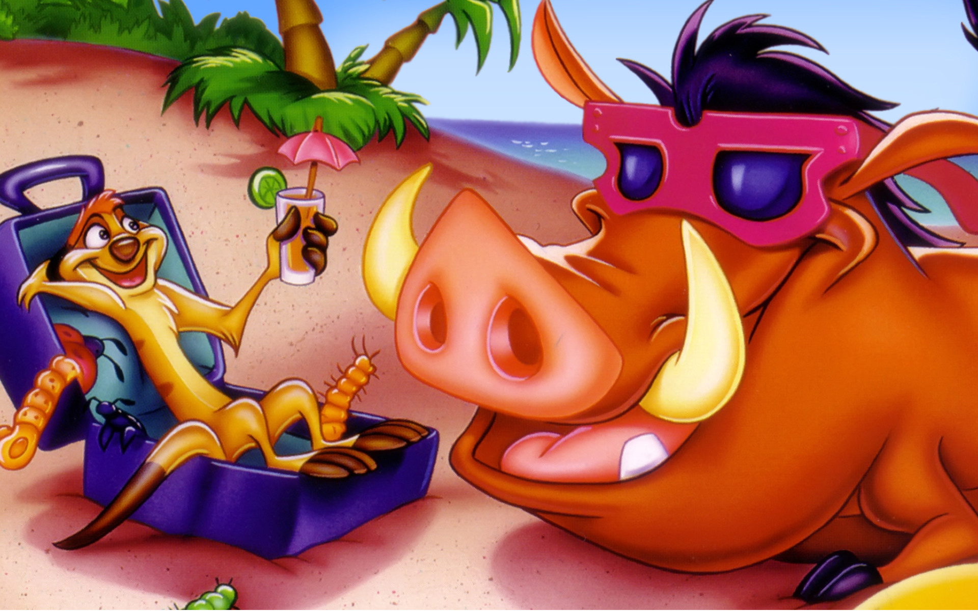 Timon, Pumbaa, Il re leone, Disney, Spiaggia, Full HD, sfondo Windows 11