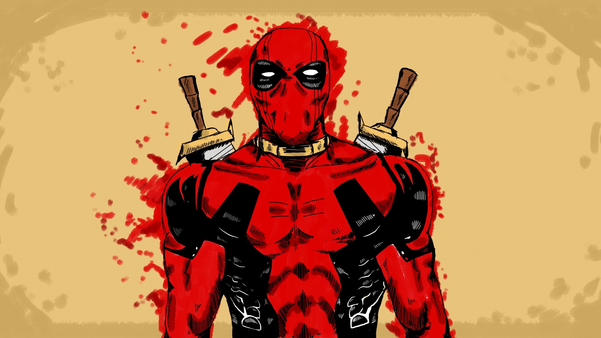Deadpool, Marvel, Illustrazione, Schizzi rossi, 1920x1080, sfondo per PC