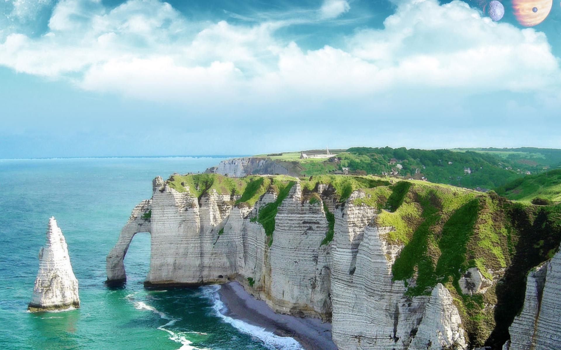 Falesie di Étretat, Normandia, Francia, Arco naturale, 1920x1200, sfondo per PC