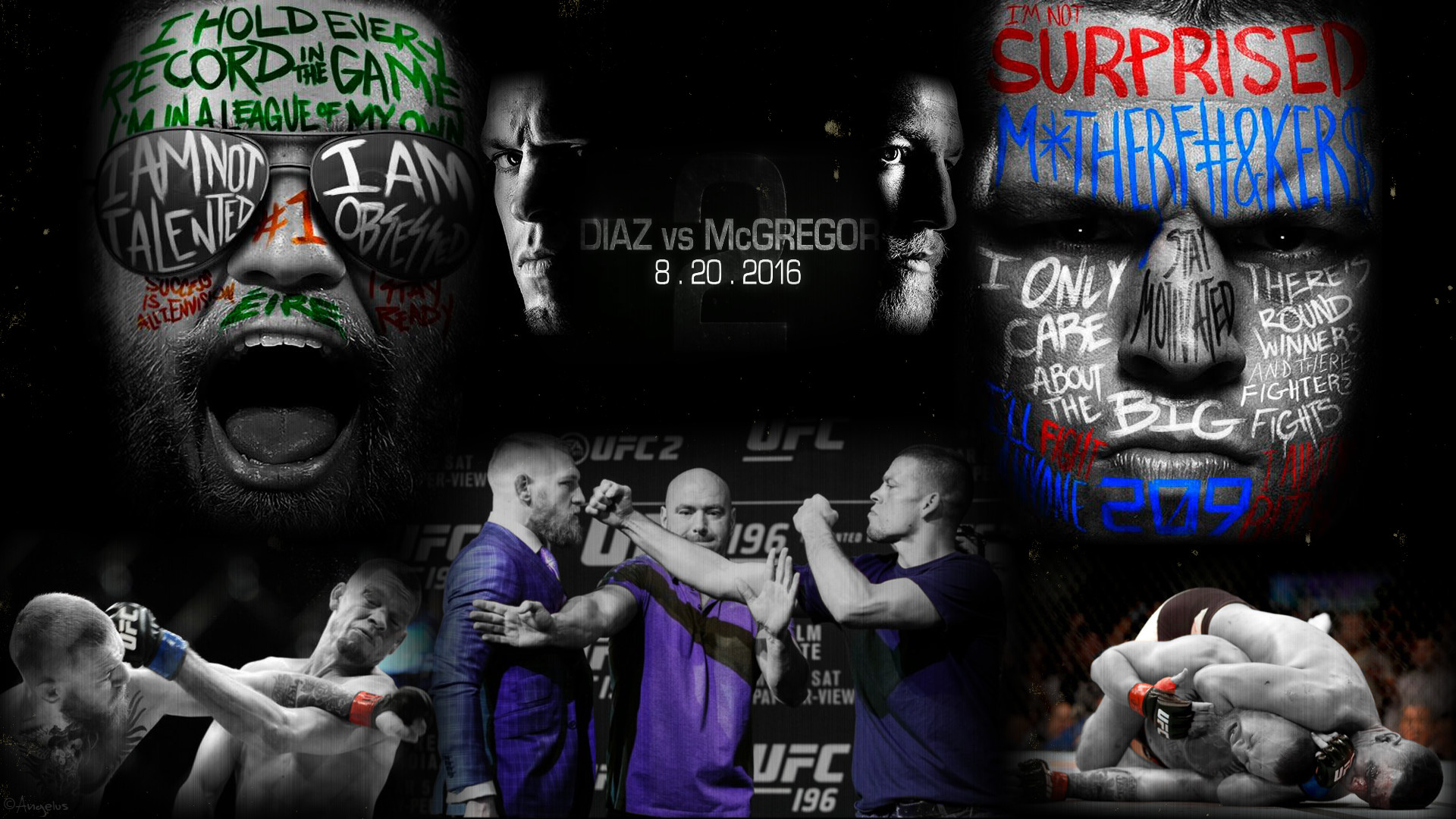 Conor McGregor, Nate Diaz, UFC 202, Collage, 16:9 Full HD, sfondo widescreen