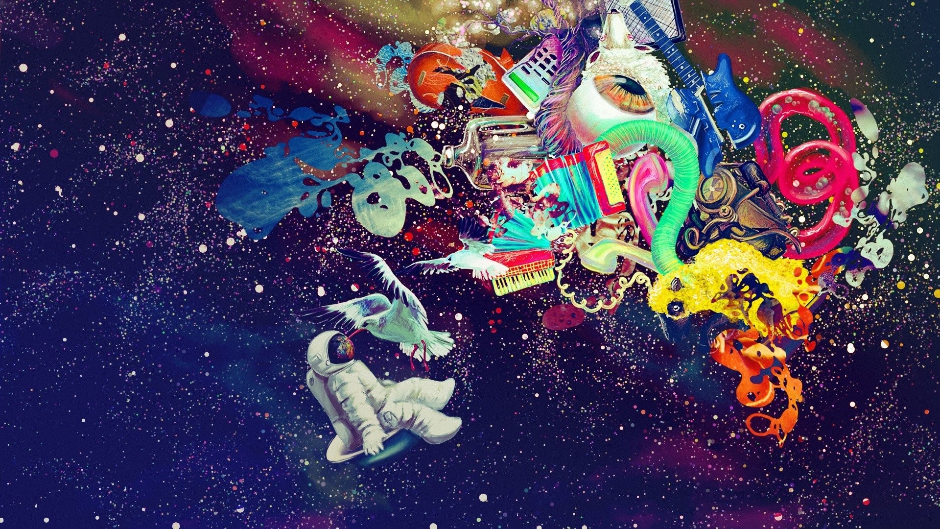Astronauta, Spazio, Surrealismo, Colori vivaci, 1920x1080, sfondo per PC