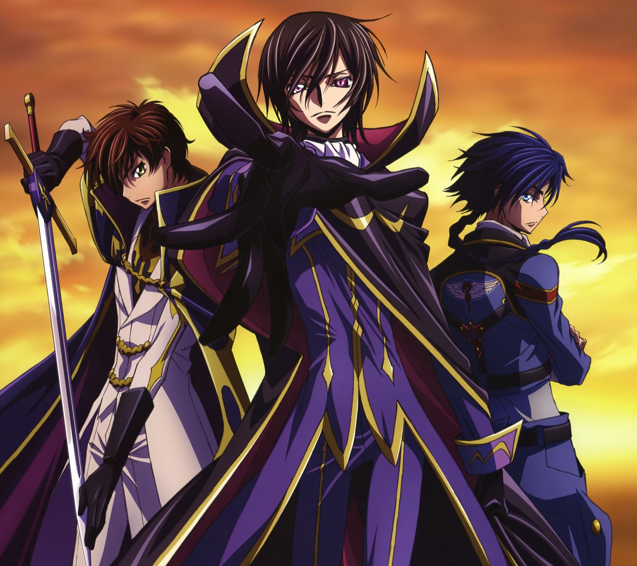 Lelouch Lamperouge, Suzaku Kururugi, Code Geass, Zero, Cielo dorato, sfondo iPad Full HD