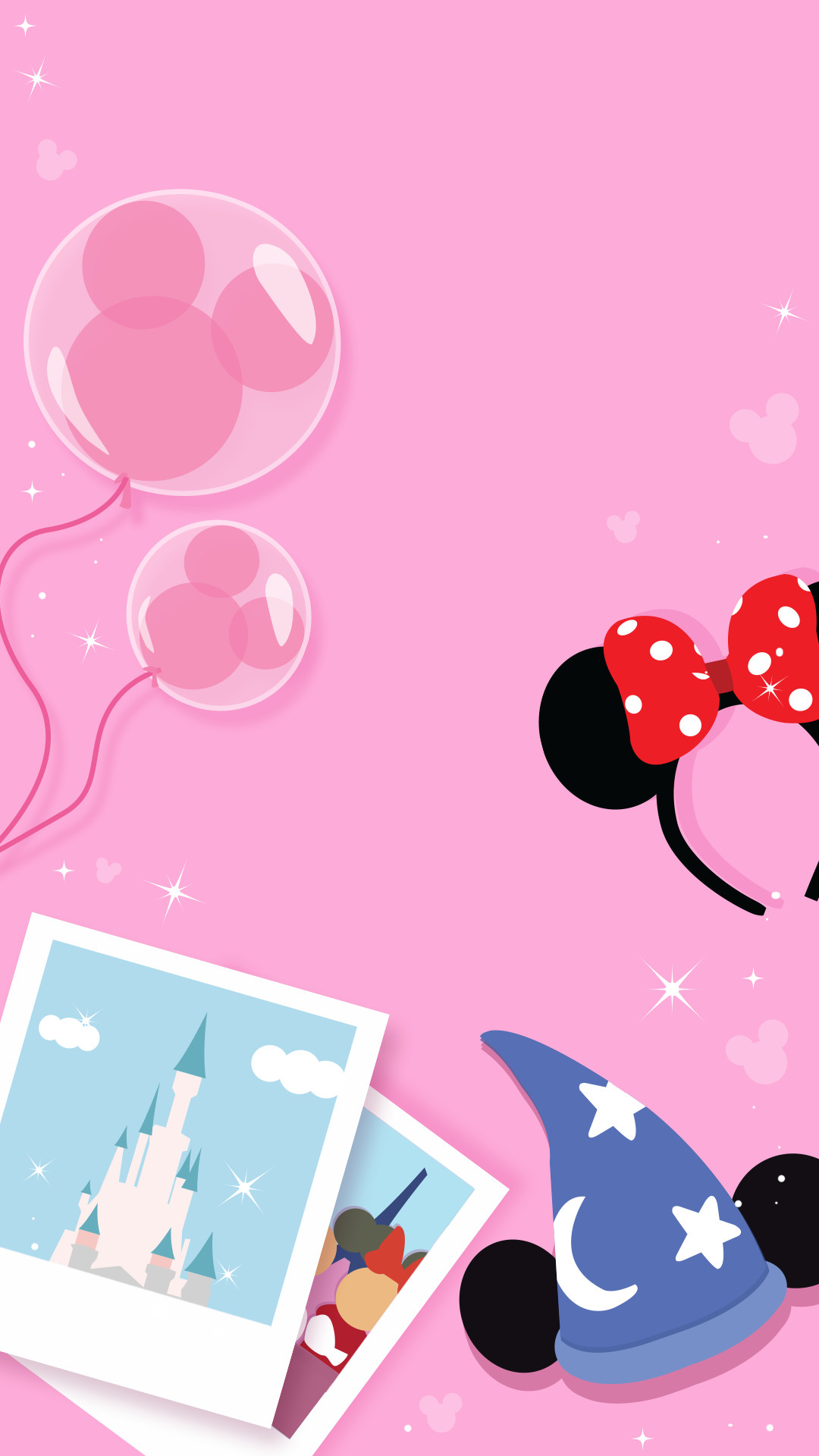 Minnie, Disney, Palloncini, Castello, Rosa, 1080x1920, schermata di blocco iPhone