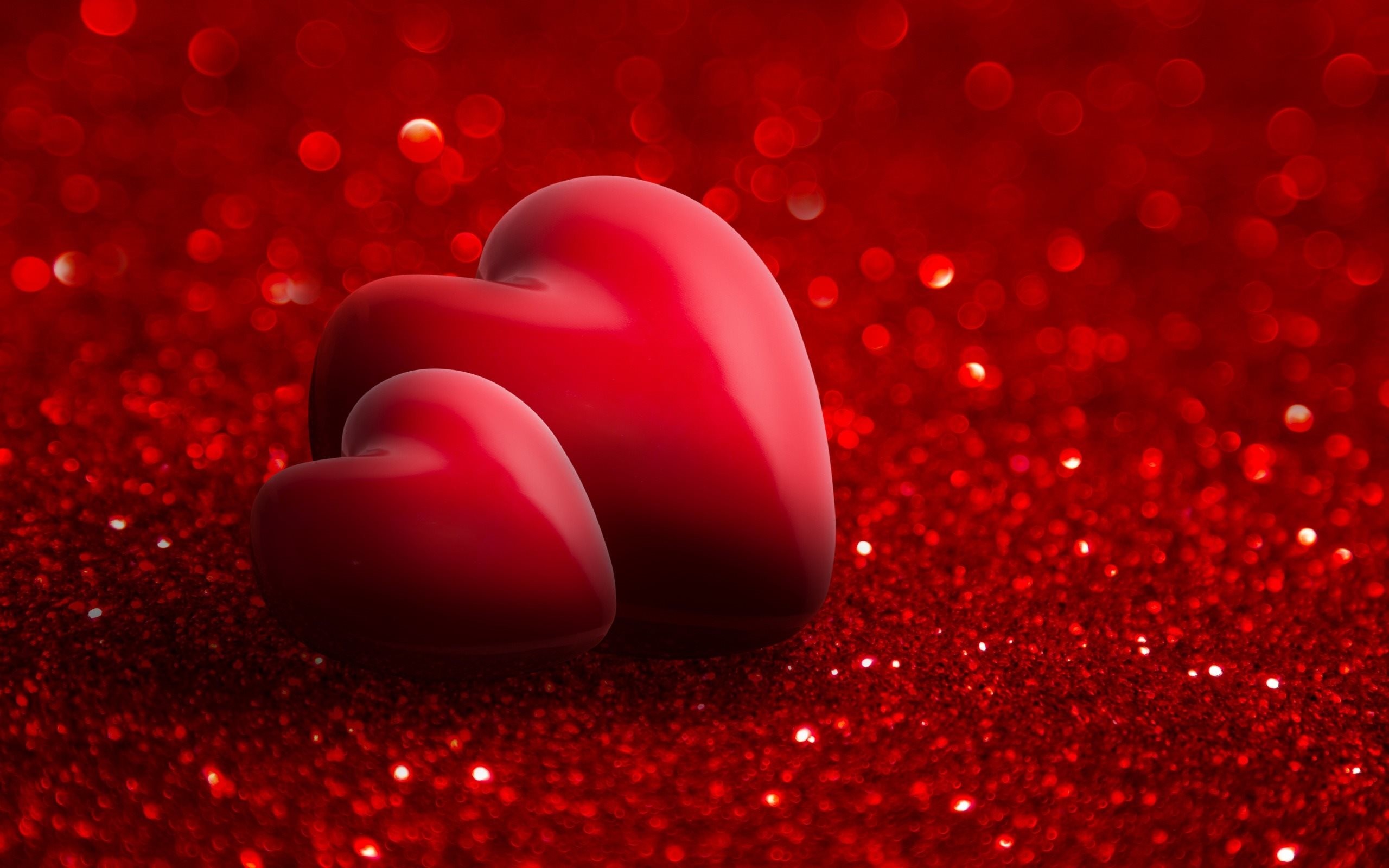 Cuori, Glitter, Rosso, Bokeh, 2K, sfondo per PC e portatile