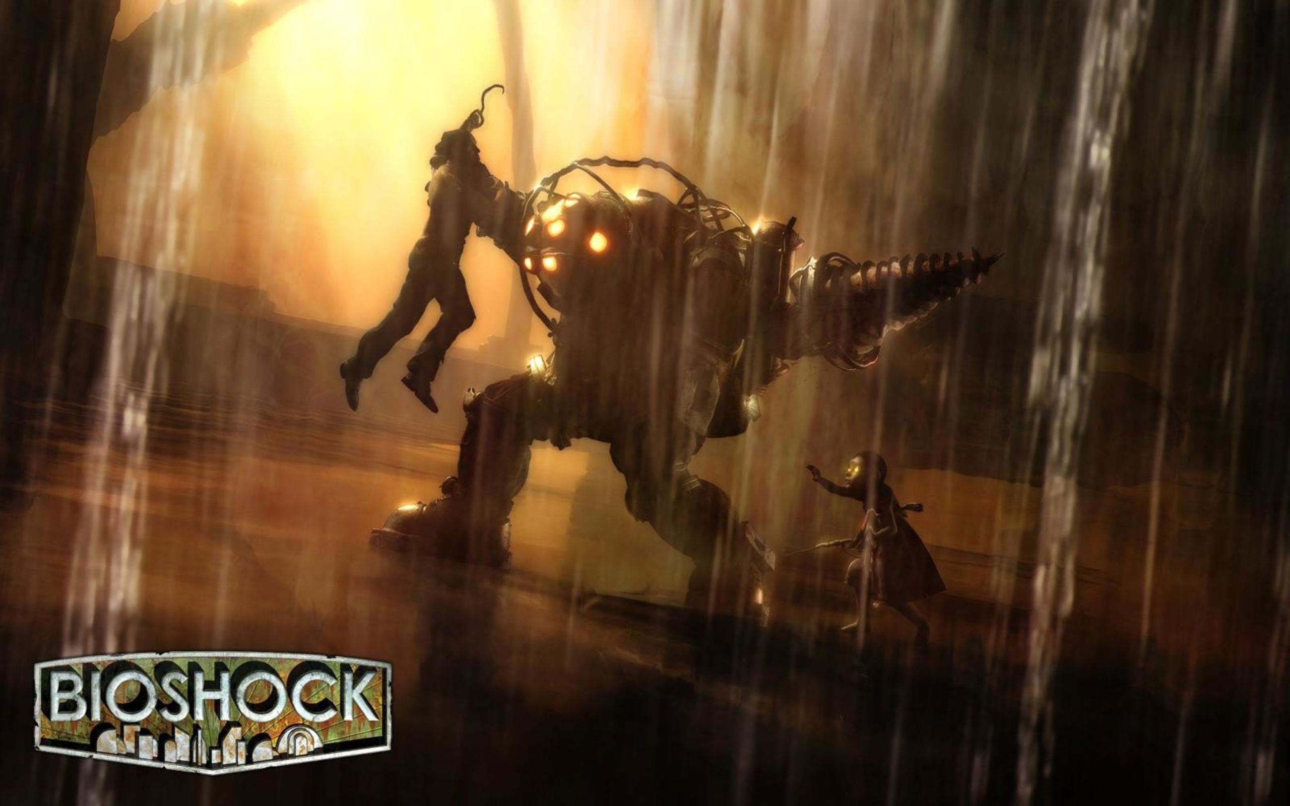 Big Daddy, BioShock, Logo, Controluce, Pioggia, 2K, sfondo Windows 11