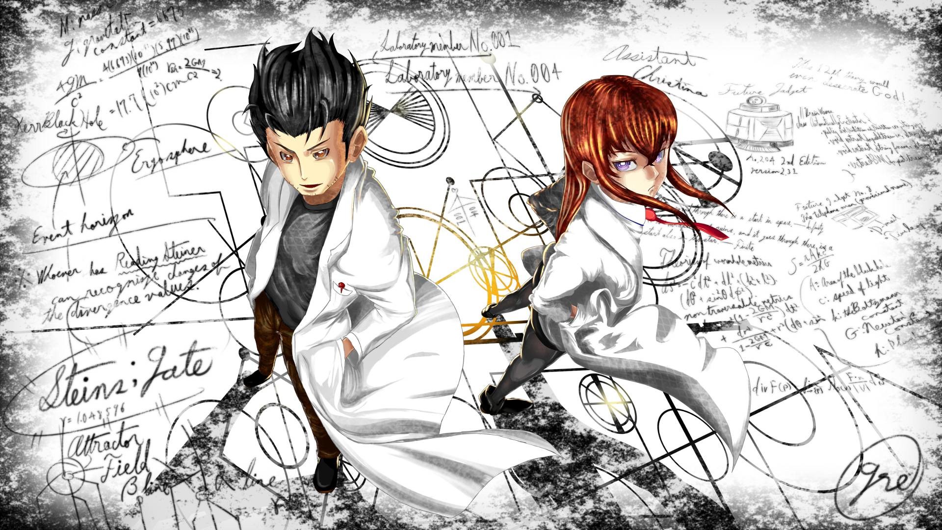 Rintaro Okabe, Kurisu Makise, Steins;Gate, Formule, Schizzo, 1920x1080, sfondo per PC
