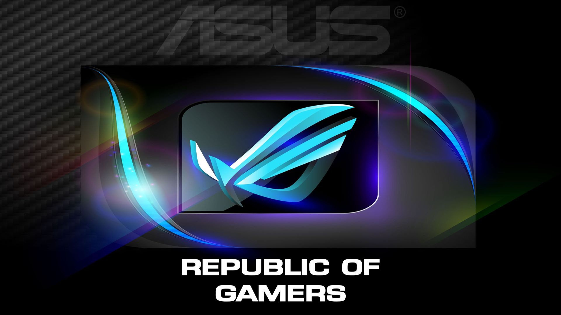 Logo ROG, Republic of Gamers, Asus, Blu, Fibra di carbonio, Full HD, sfondo per portatile