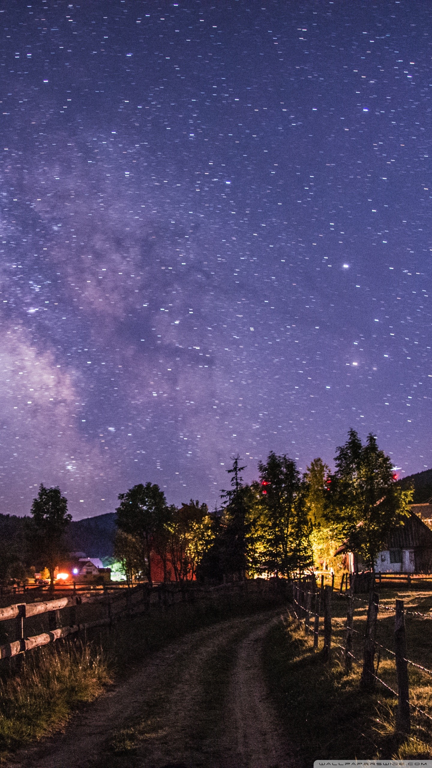 Via Lattea, Casa, Sentiero, Luci, Notte, QHD+, wallpaper per smartphone