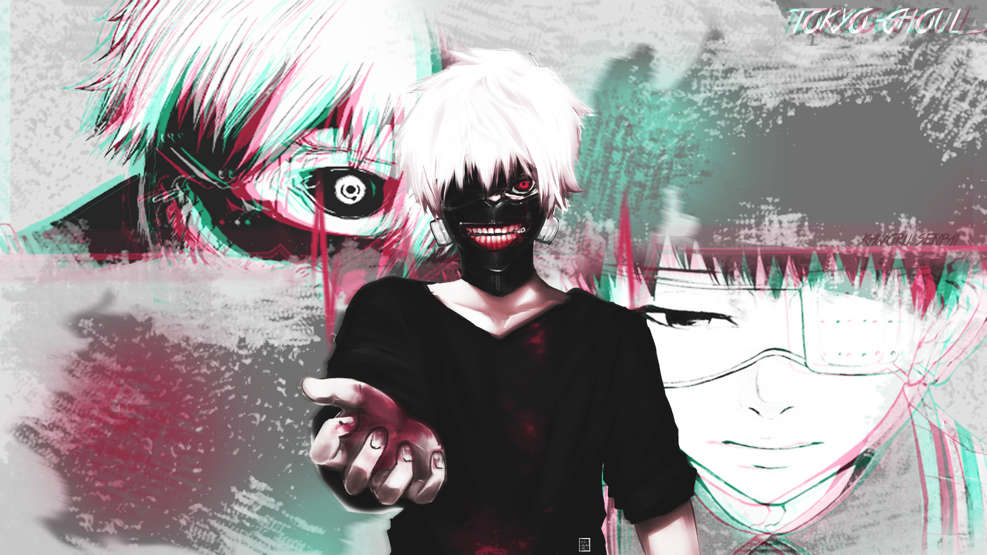 Ken Kaneki, Tokyo Ghoul, Maschera, Effetto glitch, 1920x1080, sfondo per PC