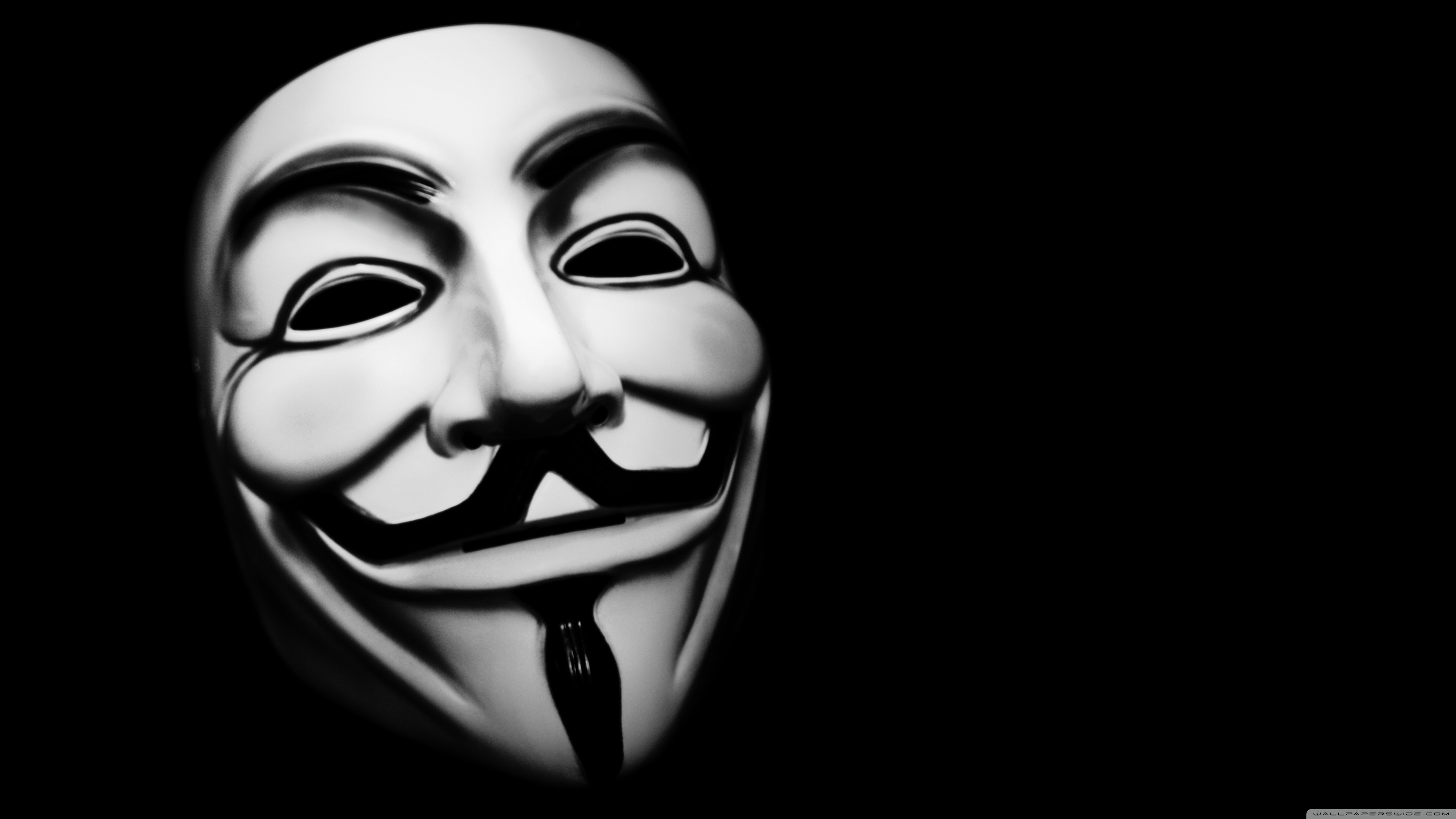 Maschera di Guy Fawkes, V per Vendetta, Bianco e nero, Sfondo nero, 4K Ultra HD