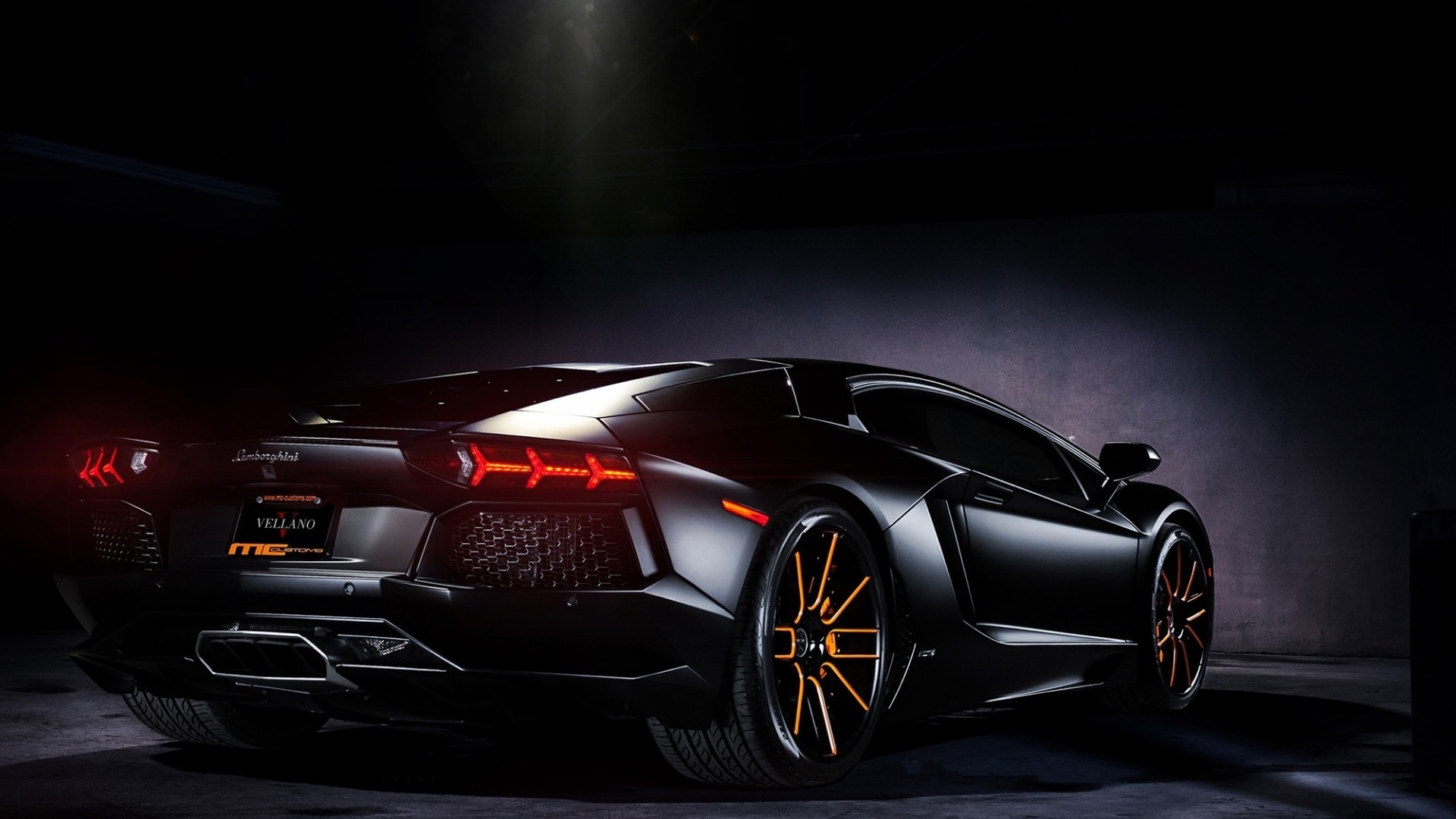 Lamborghini Aventador, Nero opaco, Fanali posteriori, Buio, 1920x1080, sfondo per PC