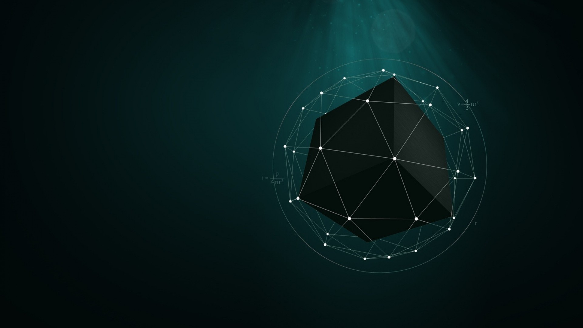 Poliedro, Linee geometriche, Verde acqua scuro, 1920x1080, sfondo per PC