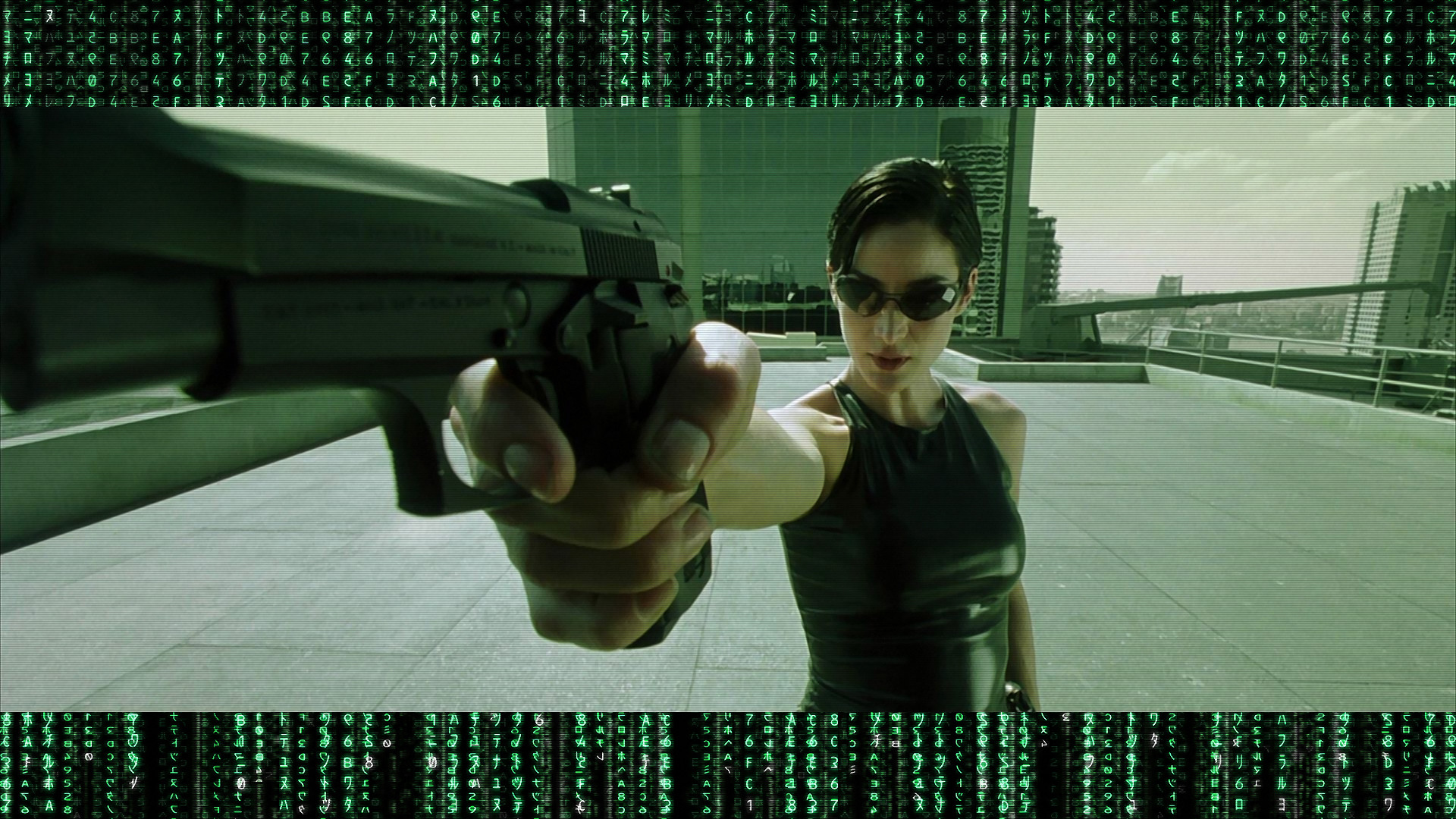 Trinity, Carrie-Anne Moss, Matrix, Pistola, Tetto, Full HD 1080p, sfondo desktop