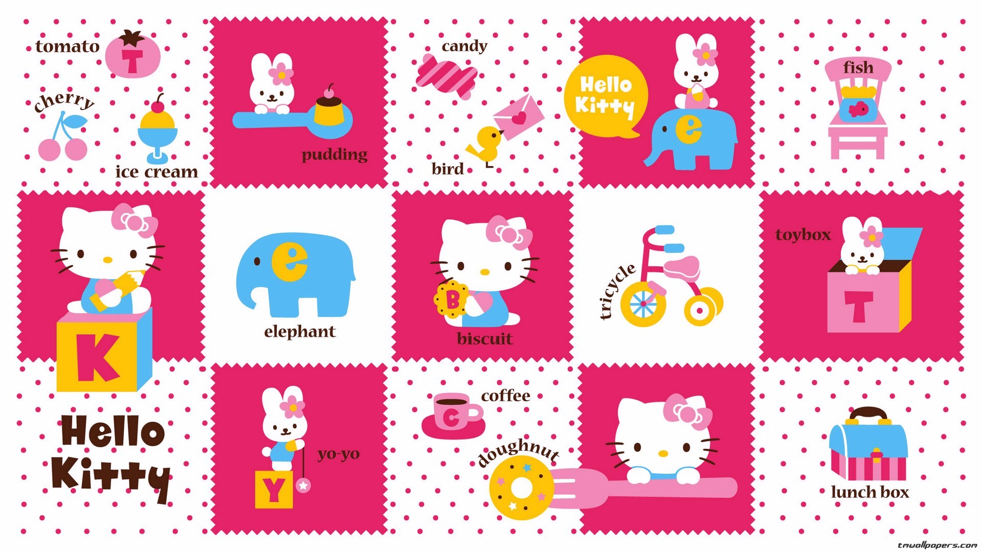 Hello Kitty, Collage, Alfabeto, Elefante, Sanrio, Full HD 1080p, sfondo desktop