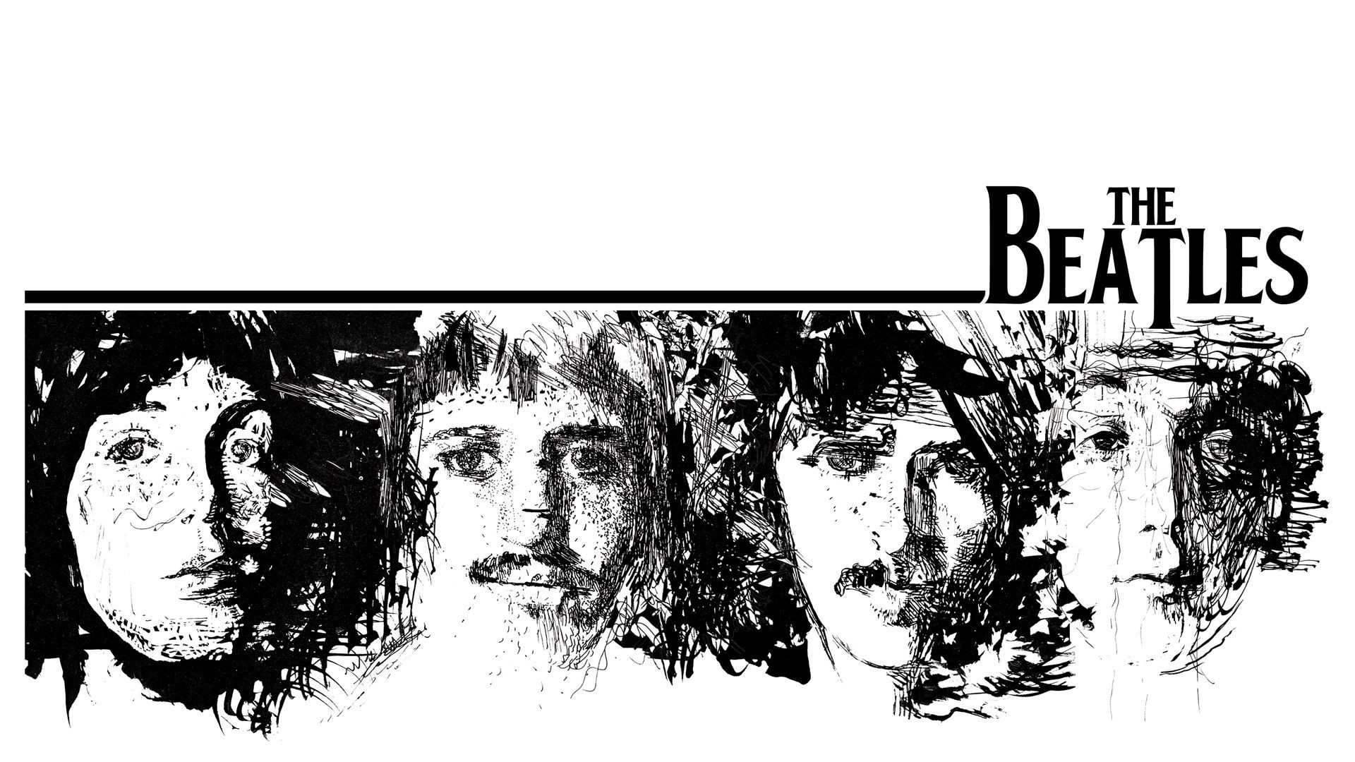 The Beatles, Disegno a inchiostro, Volti, Bianco e nero, Full HD, sfondo Windows 11