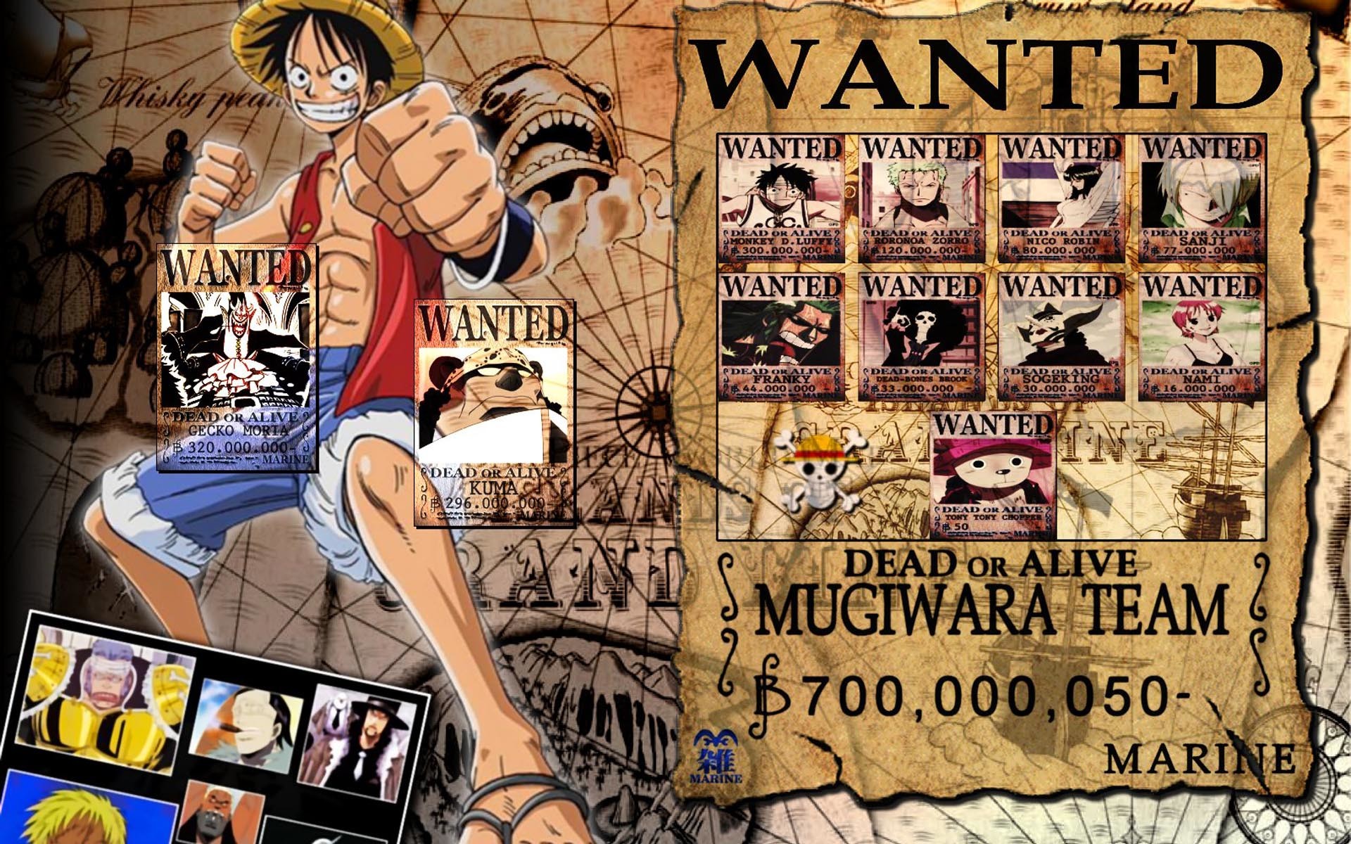 Monkey D. Rufy, Avviso di taglia, Wanted, Ciurma di Cappello di Paglia, One Piece, immagine di sfondo
