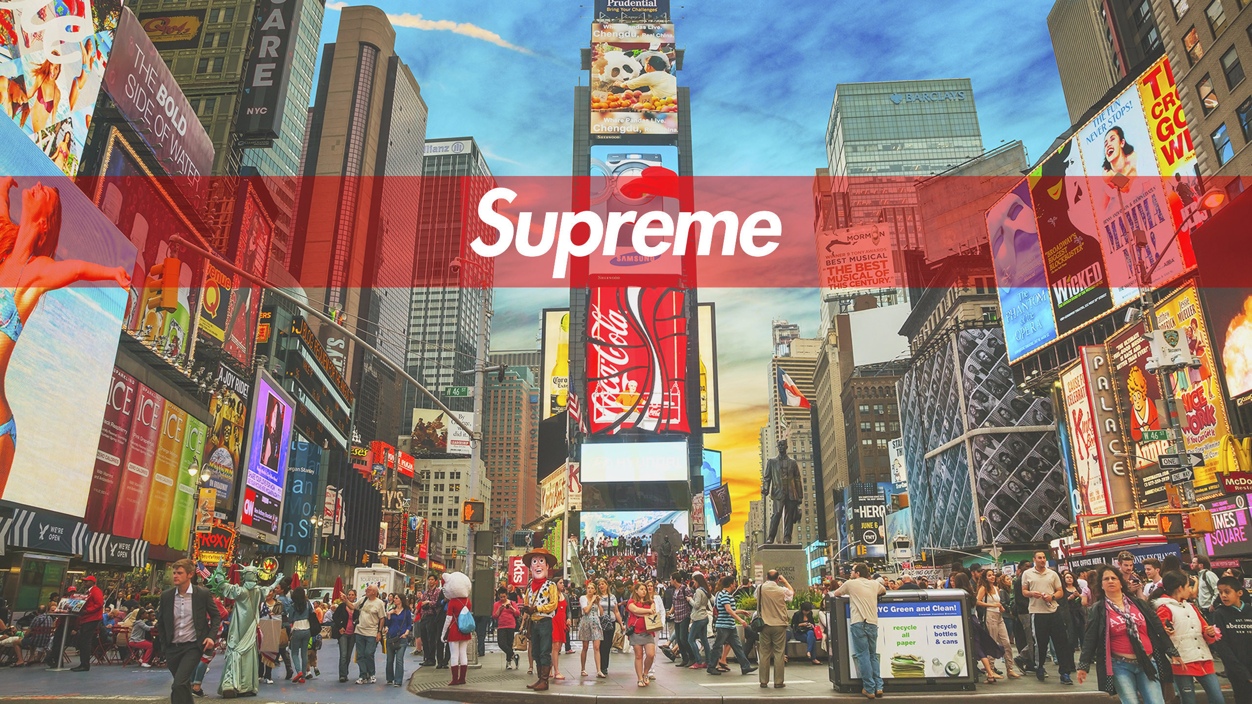 Times Square, New York, Logo Supreme, 2K, sfondo per PC e portatile