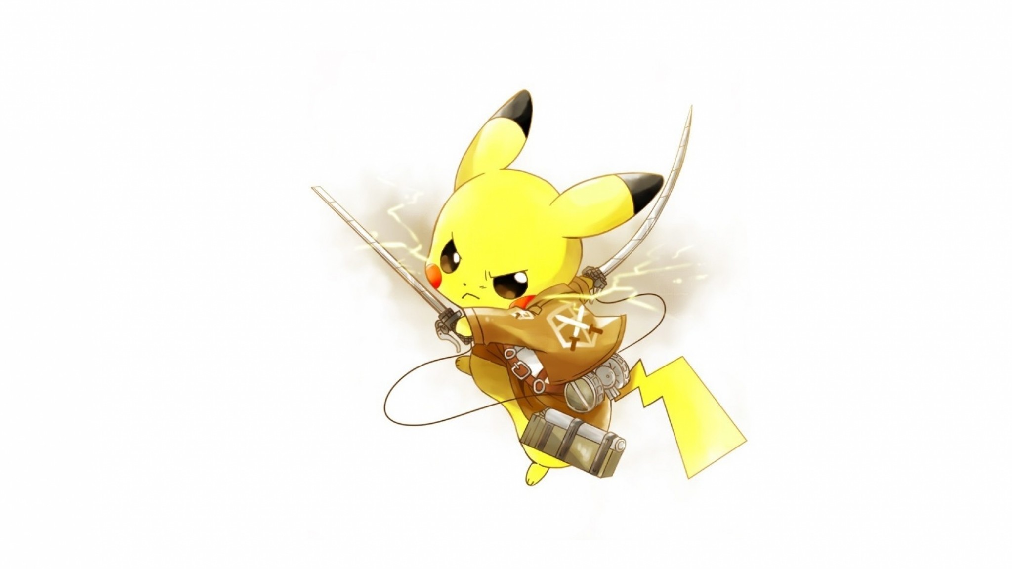 Pikachu, L'attacco dei giganti, Crossover, Sfondo bianco, Full HD, wallpaper desktop