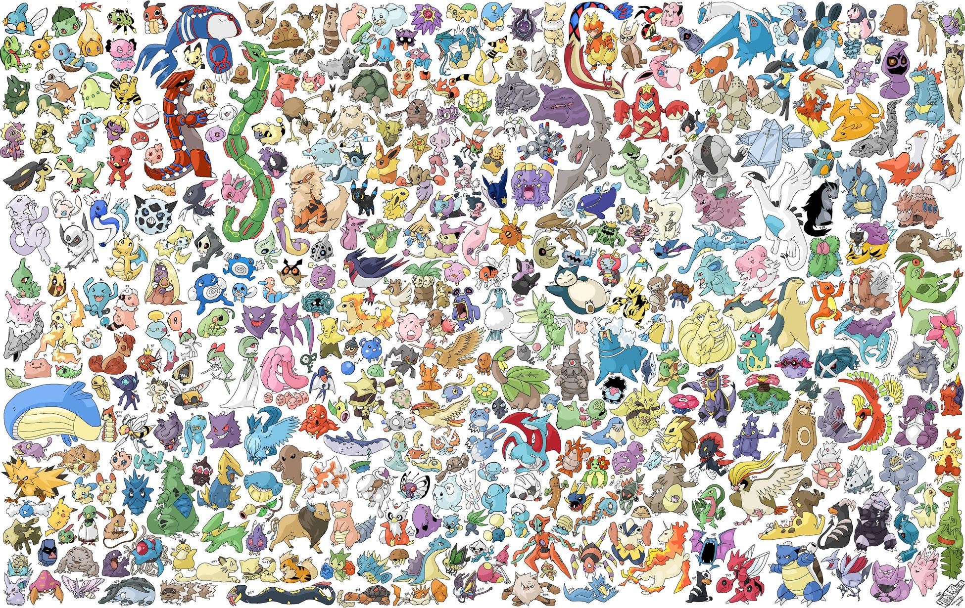 Pokémon, Tutti i Pokémon, Collage, Sfondo bianco, Colorato, 16:10 Full HD, wallpaper widescreen