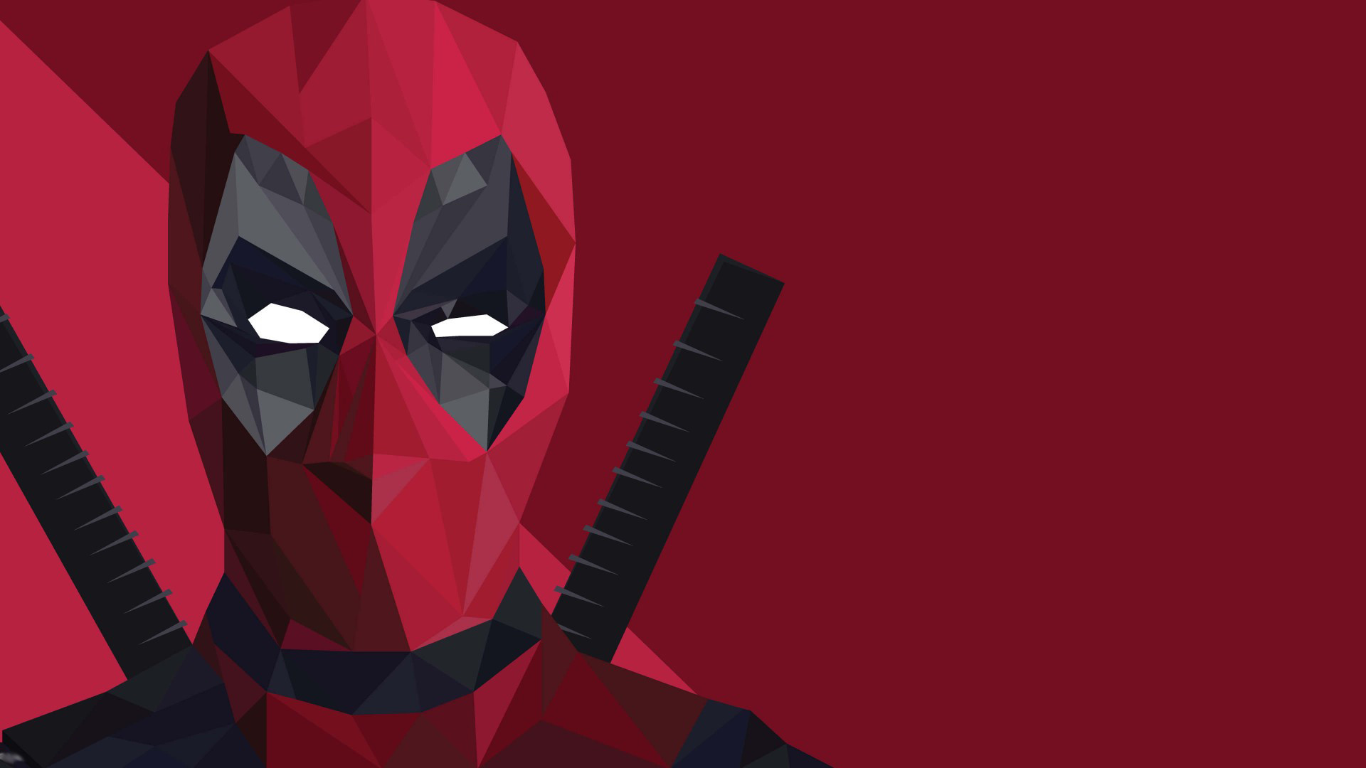 Deadpool, Low poly, Katane, Sfondo rosso, Full HD, wallpaper per computer