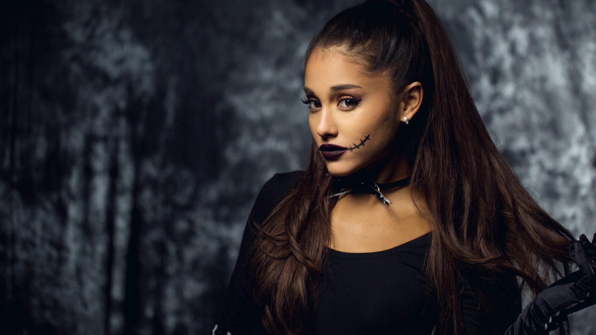 Ariana Grande, Halloween, Trucco scuro, Ritratto, Full HD, sfondo per portatile