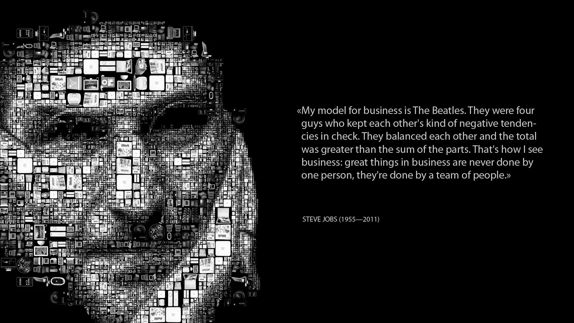 Steve Jobs, The Beatles, Citazione, Mosaico, Bianco e nero, Full HD, sfondo desktop
