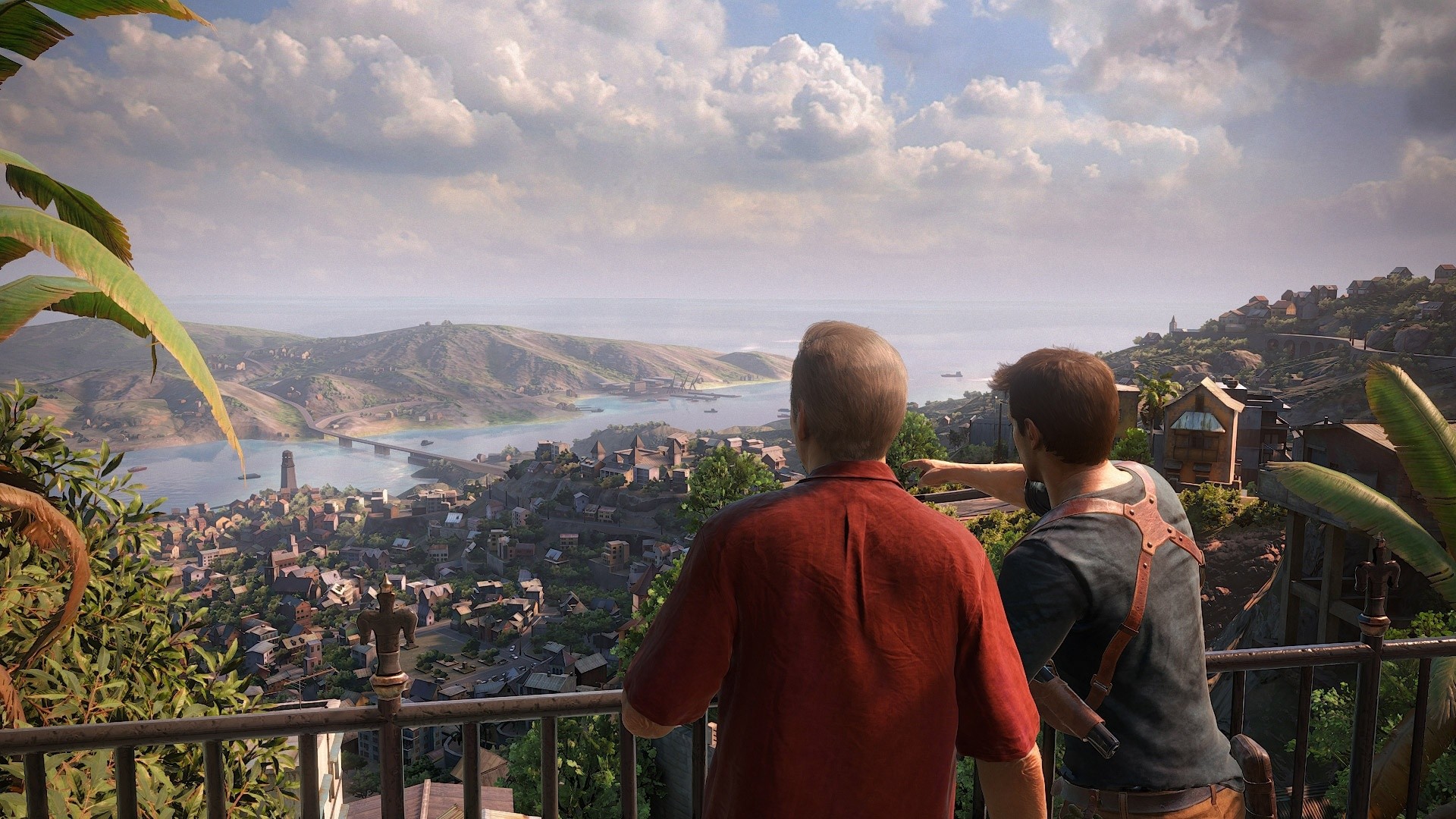 Nathan Drake, Victor Sullivan, Uncharted 4, Panorama, Città costiera, sfondo 1920x1080 per PC