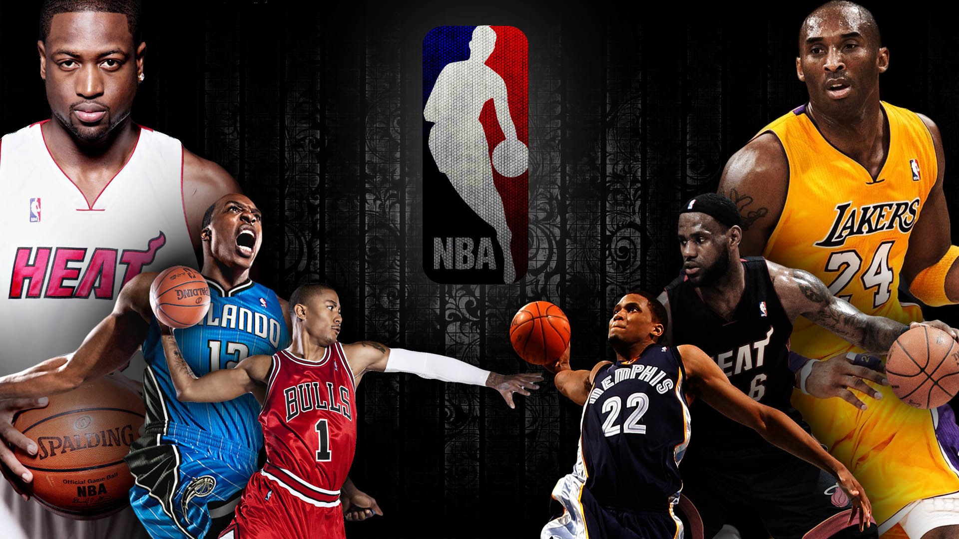 Logo NBA, Kobe Bryant, Dwyane Wade, Derrick Rose, Dwight Howard, LeBron James, sfondo per PC