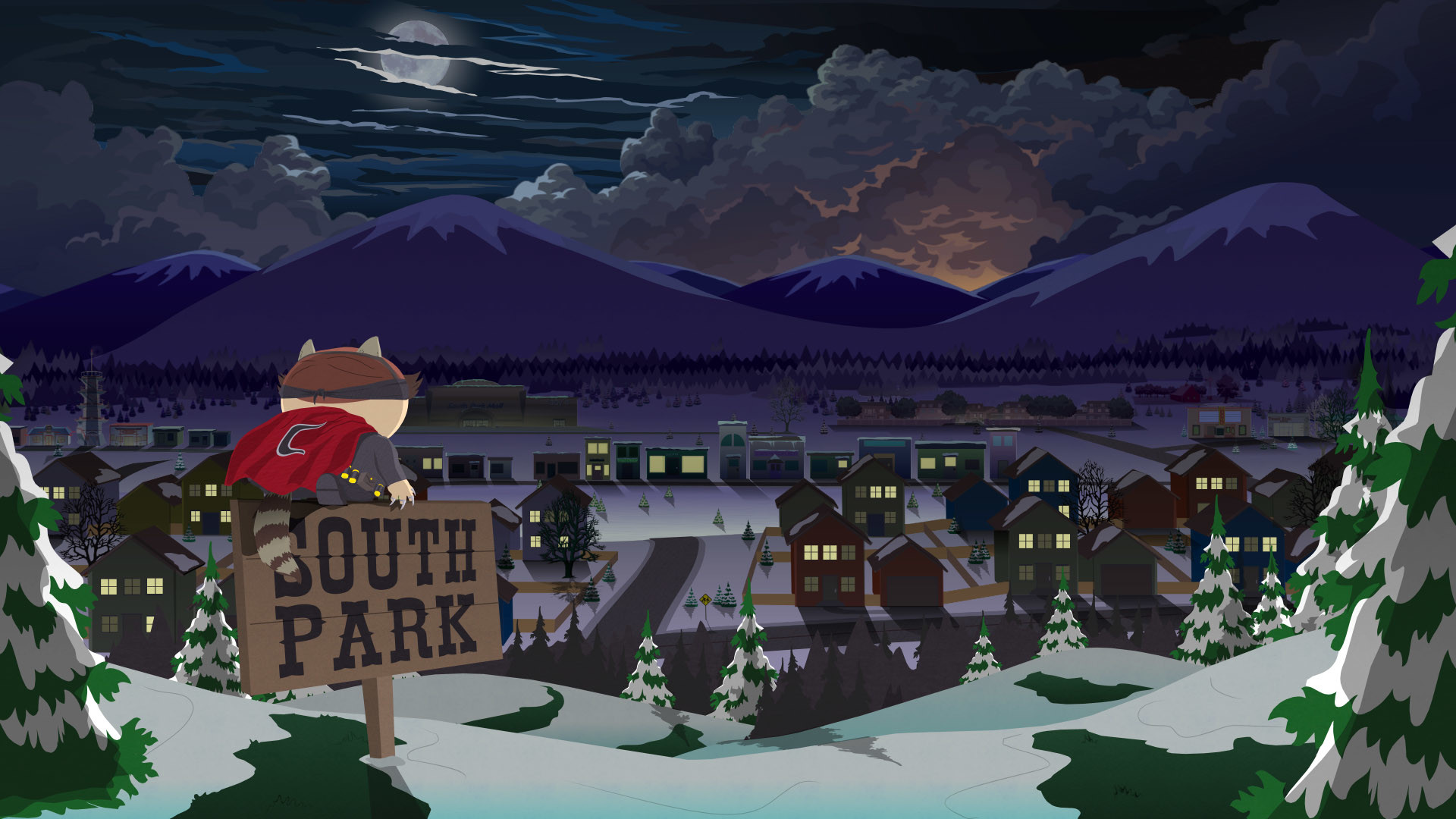 South Park, Cartello, Paese, Notte, Neve, Full HD, sfondo per PC