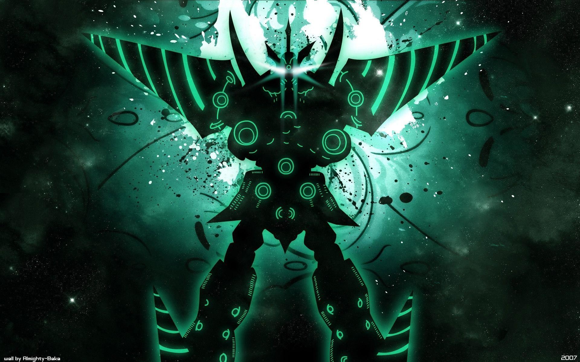 Gurren Lagann, Mecha, Verde neon, Silhouette, Full HD, sfondo per portatile