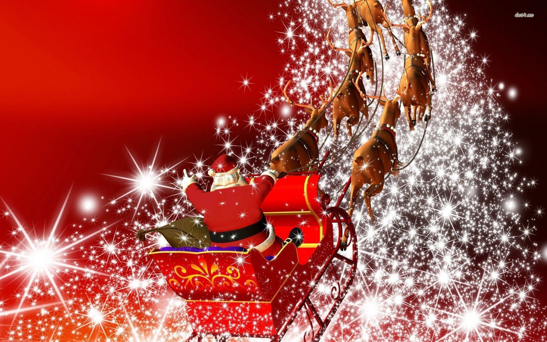 Babbo Natale, Slitta, Renne, Scintille, Full HD, sfondo per PC e portatile