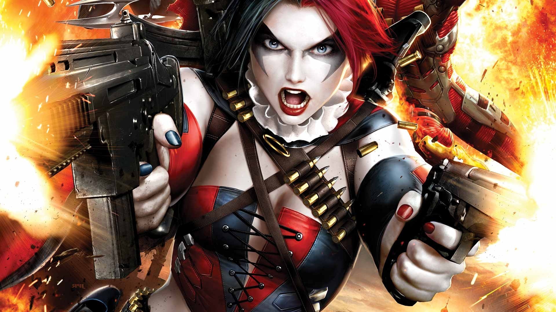 Harley Quinn, New 52, DC Comics, Pistole, Esplosione, Full HD, sfondo per PC