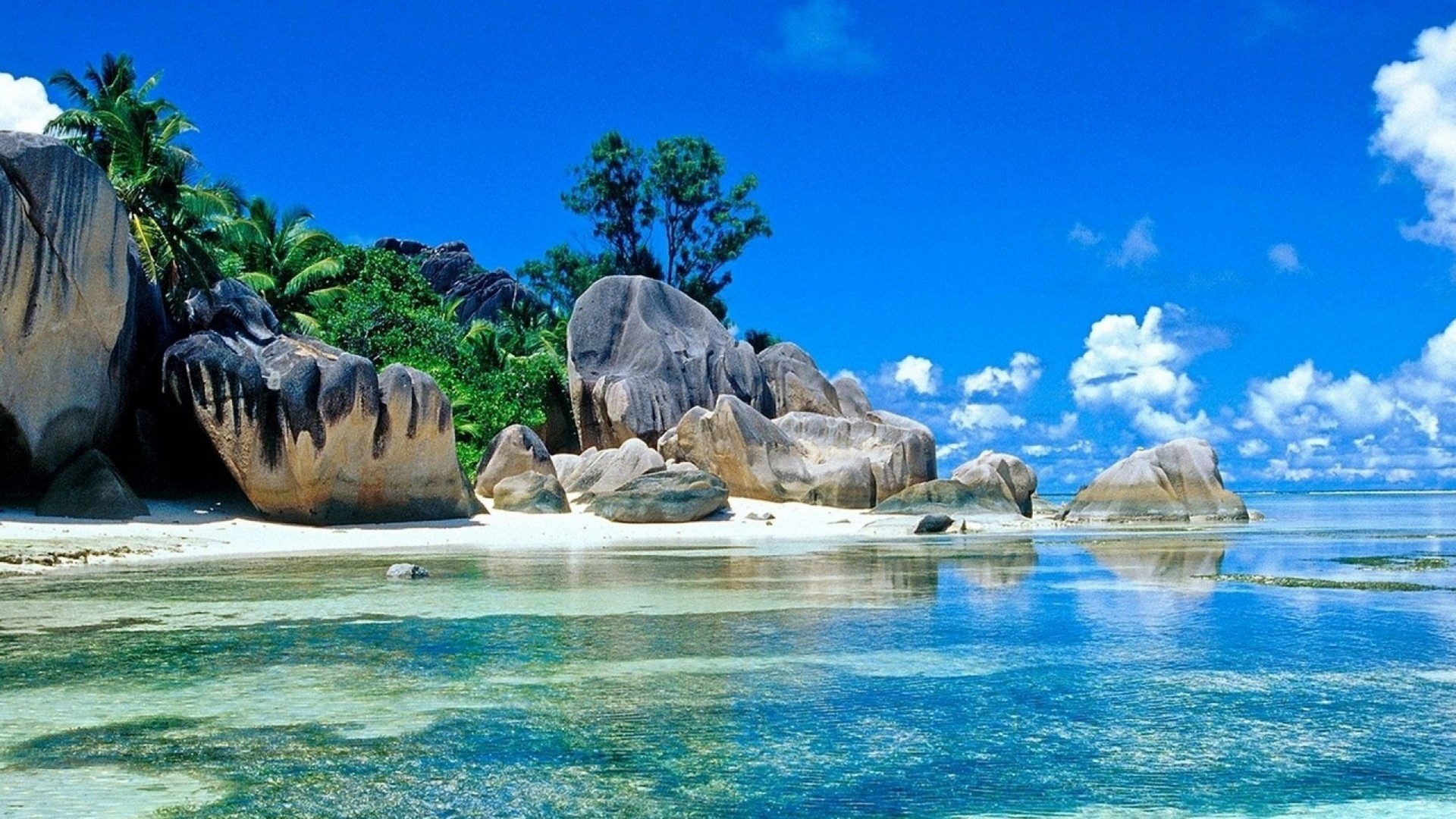 Anse Source d'Argent, La Digue, Seychelles, Rocce di granito, Spiaggia, sfondo 16:9 Full HD