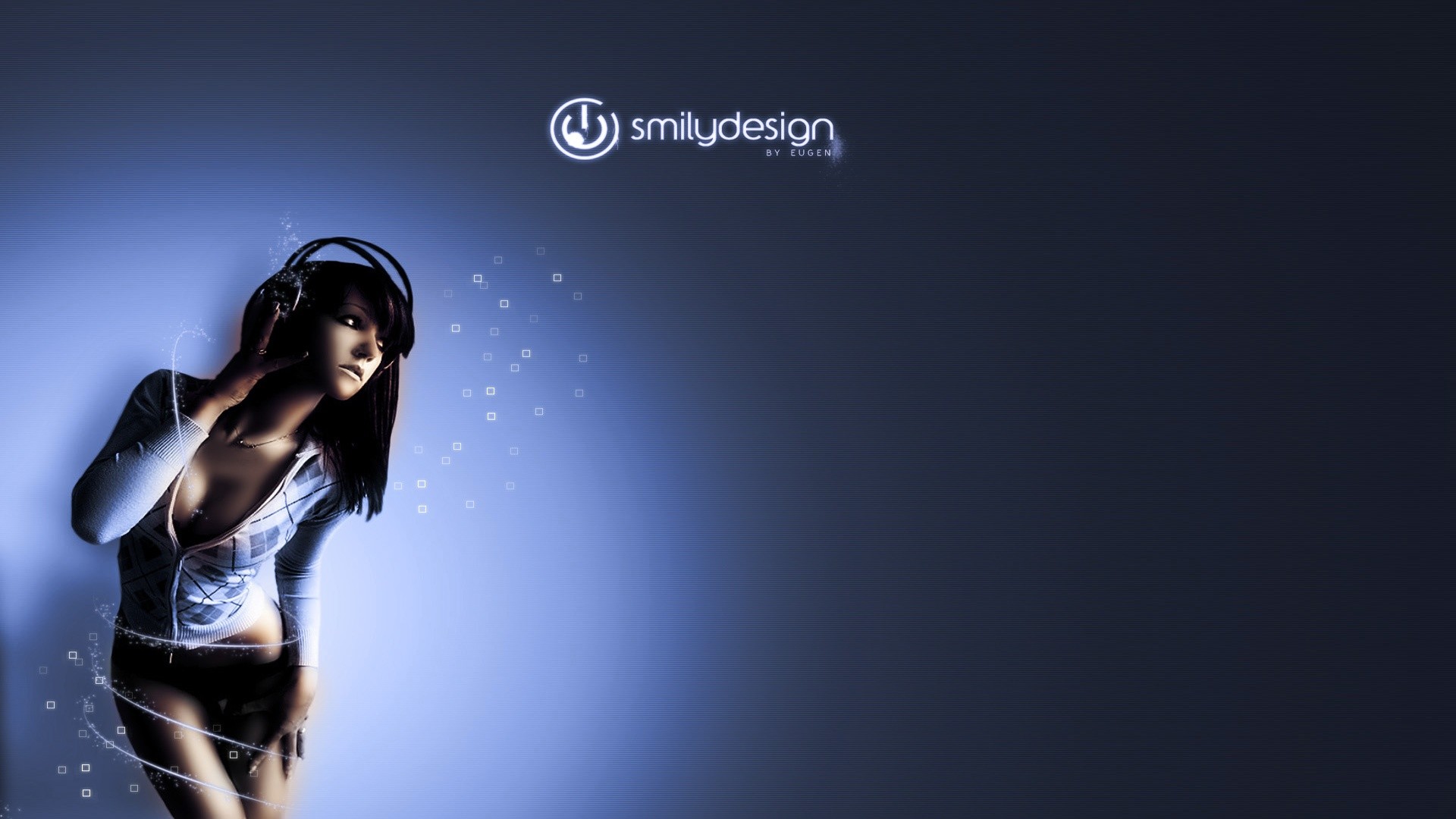 Ragazza, Cuffie, Sfondo blu, 1920x1080, wallpaper desktop