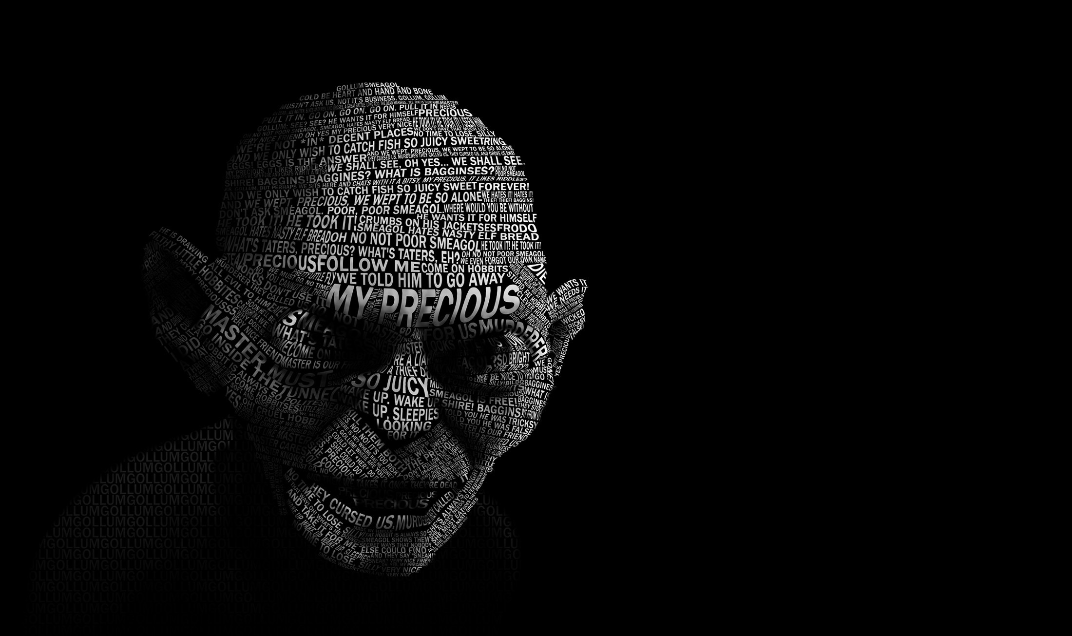 Gollum, My Precious, Tipografia, Sfondo nero, Full HD, wallpaper per PC