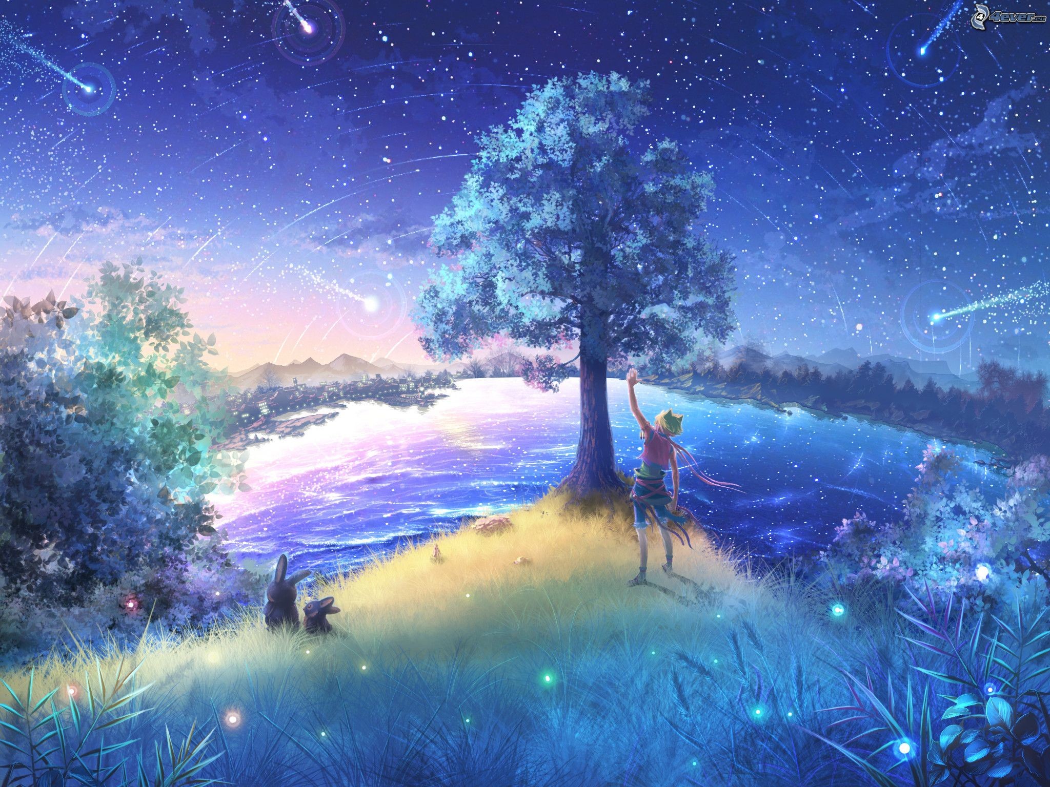 Peter Pan, Isola che non c'è, Albero, Notte, Fan art, Full HD, sfondo per iPad e tablet