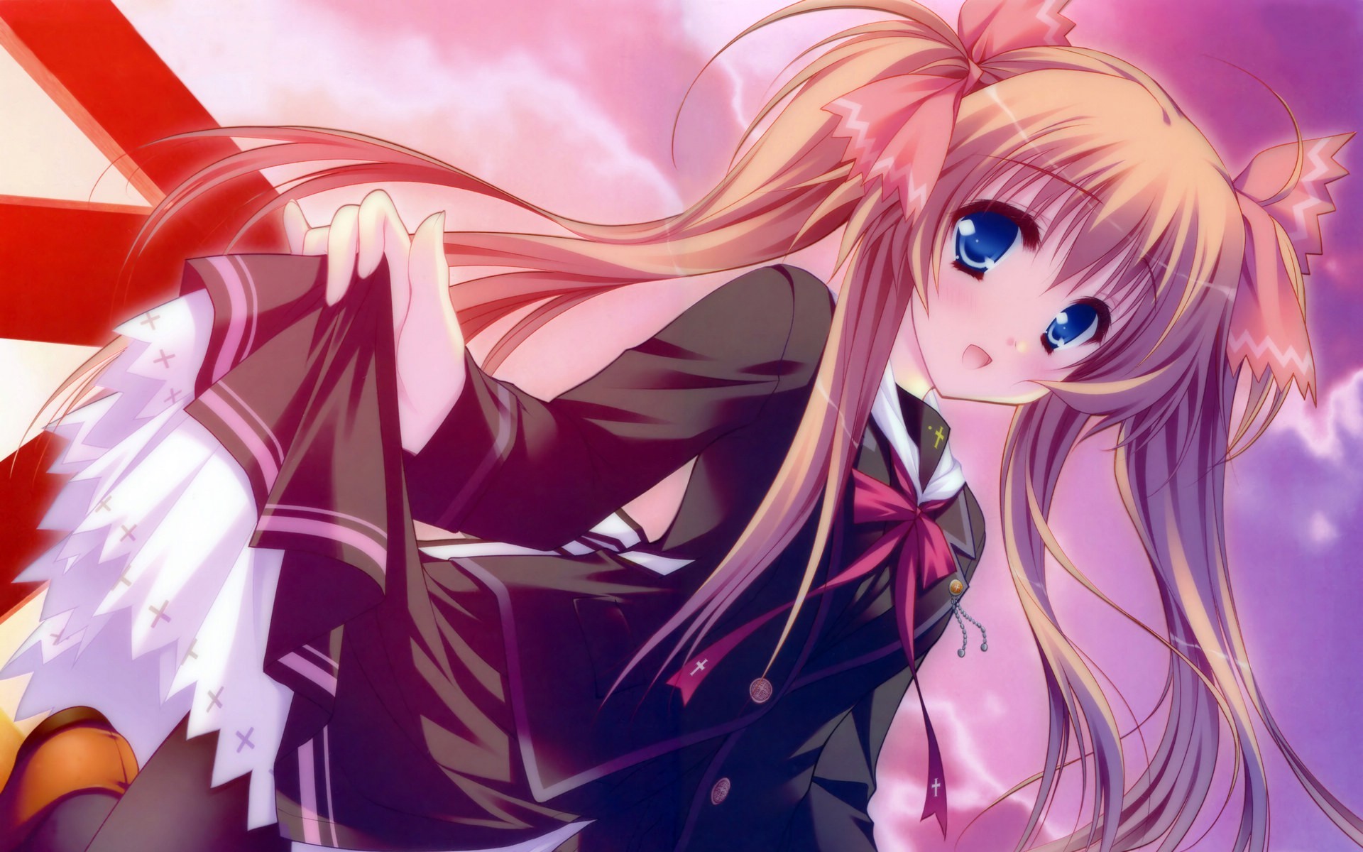 Studentessa, Uniforme scolastica, Anime, Rosa, Full HD, sfondo per PC