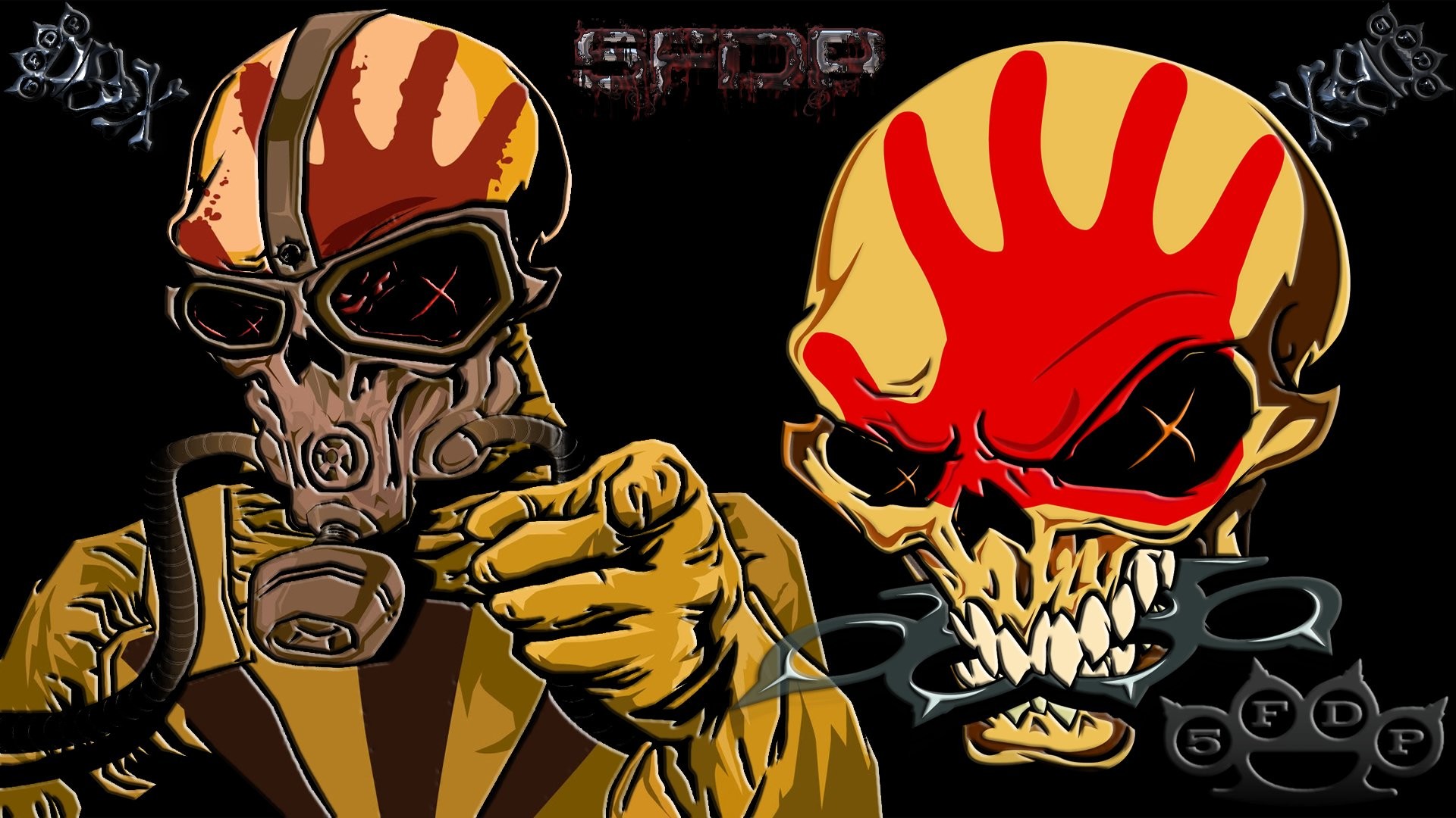 Five Finger Death Punch, Knucklehead, Teschio, Illustrazione, 16:9 Full HD, sfondo widescreen
