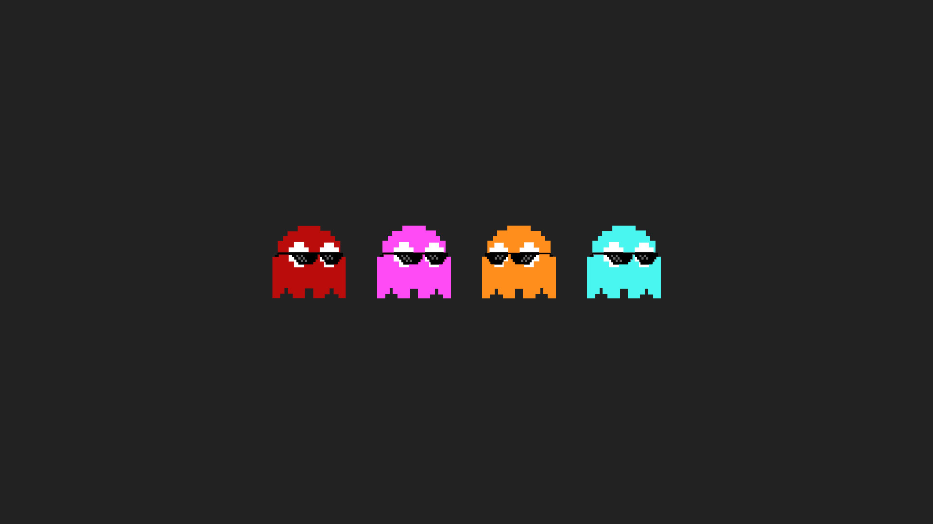 Pac-Man, Fantasmi, Occhiali da sole, Pixel art, Sfondo grigio, Full HD, wallpaper desktop