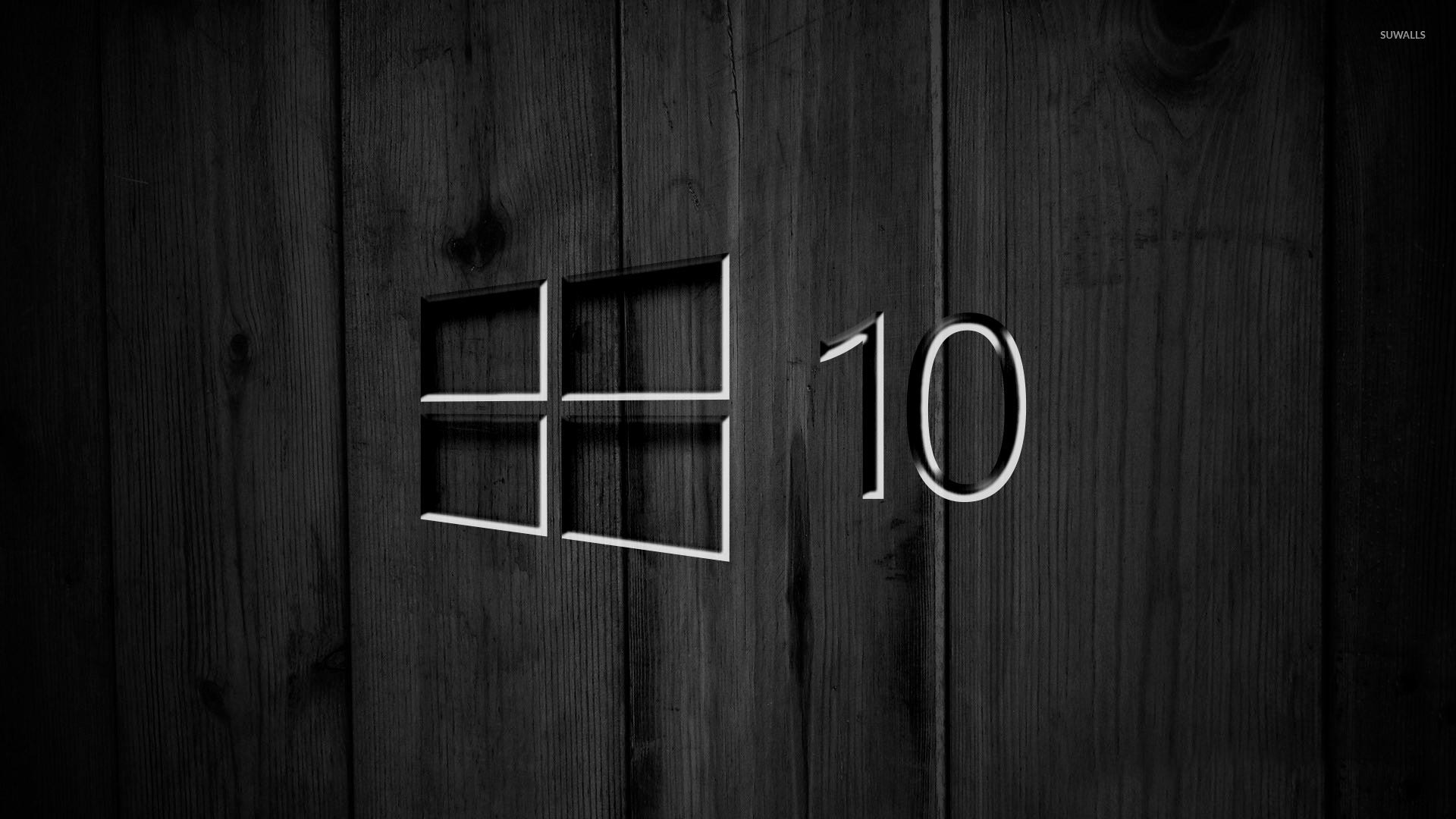 Windows 10, Logo Windows, Legno scuro, Full HD, wallpaper per computer