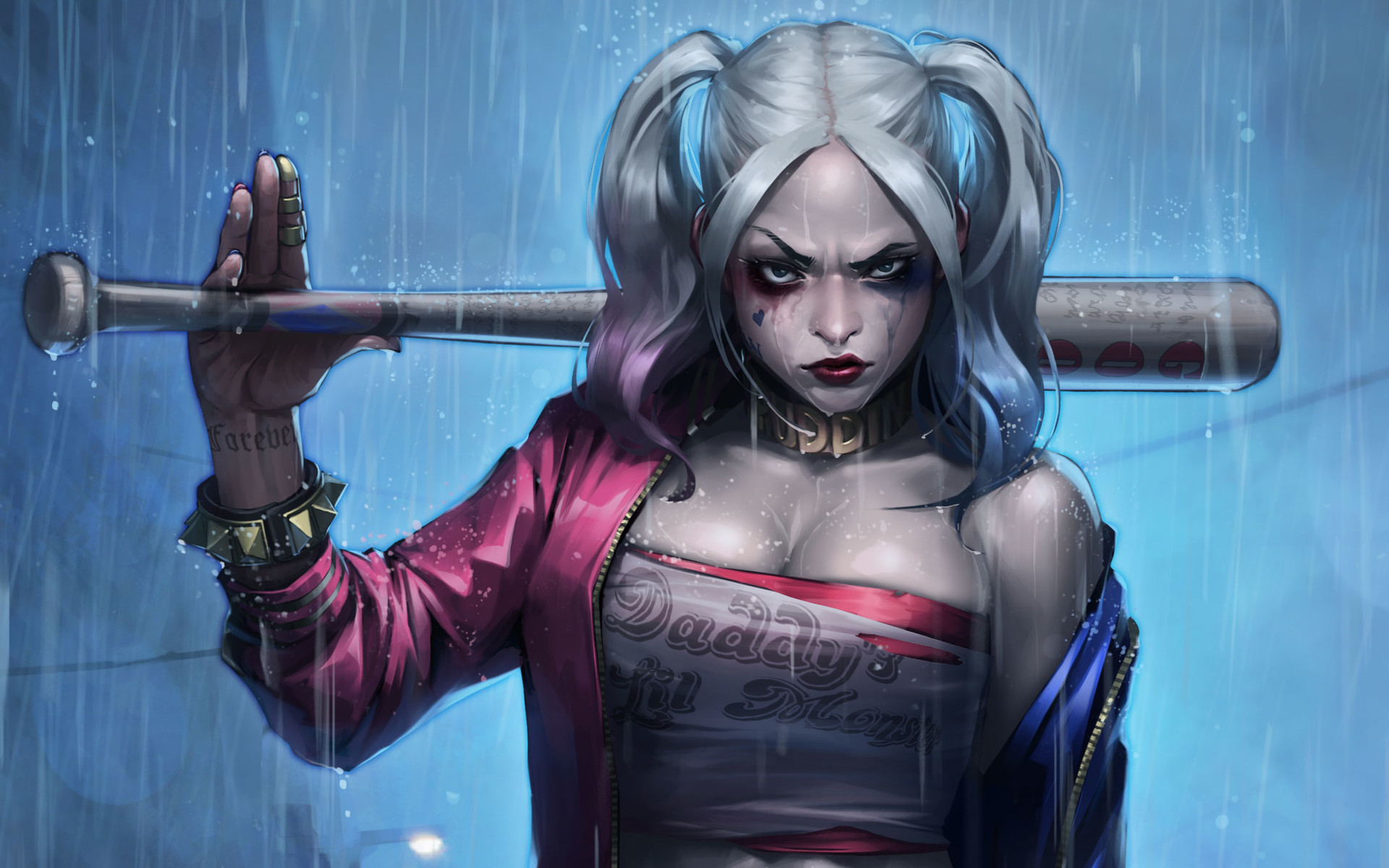 Harley Quinn, Suicide Squad, Mazza da baseball, Pioggia, Fan art, sfondo 1920x1200 per PC