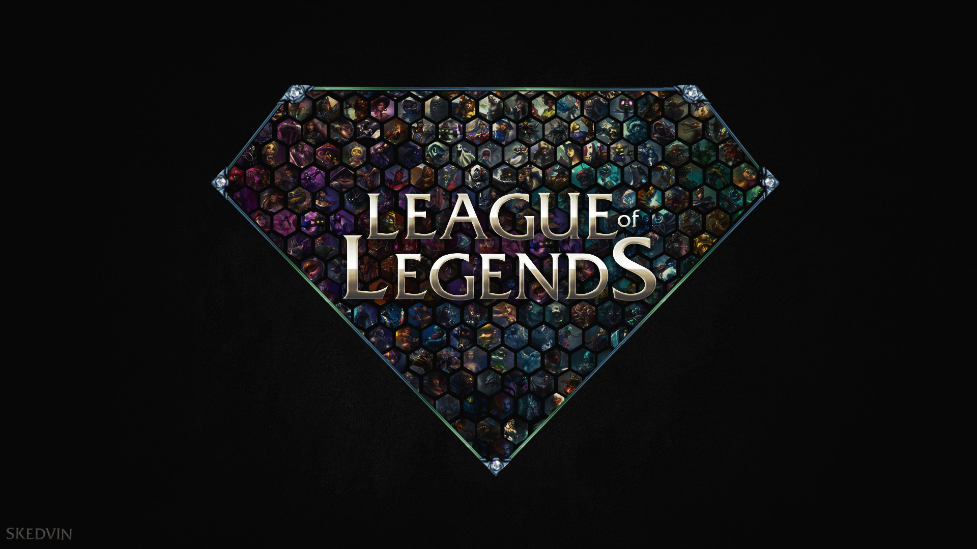 League of Legends, Logo, Diamante, Sfondo nero, 16:9 Full HD, wallpaper widescreen