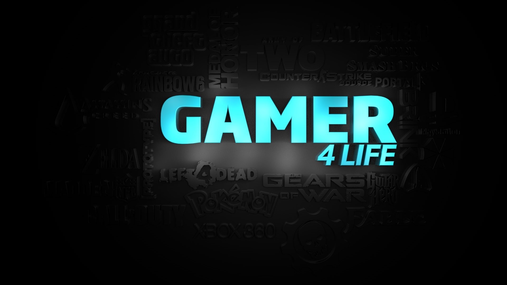Gamer 4 Life, Scritta, Azzurro, Sfondo nero, Full HD, wallpaper PC