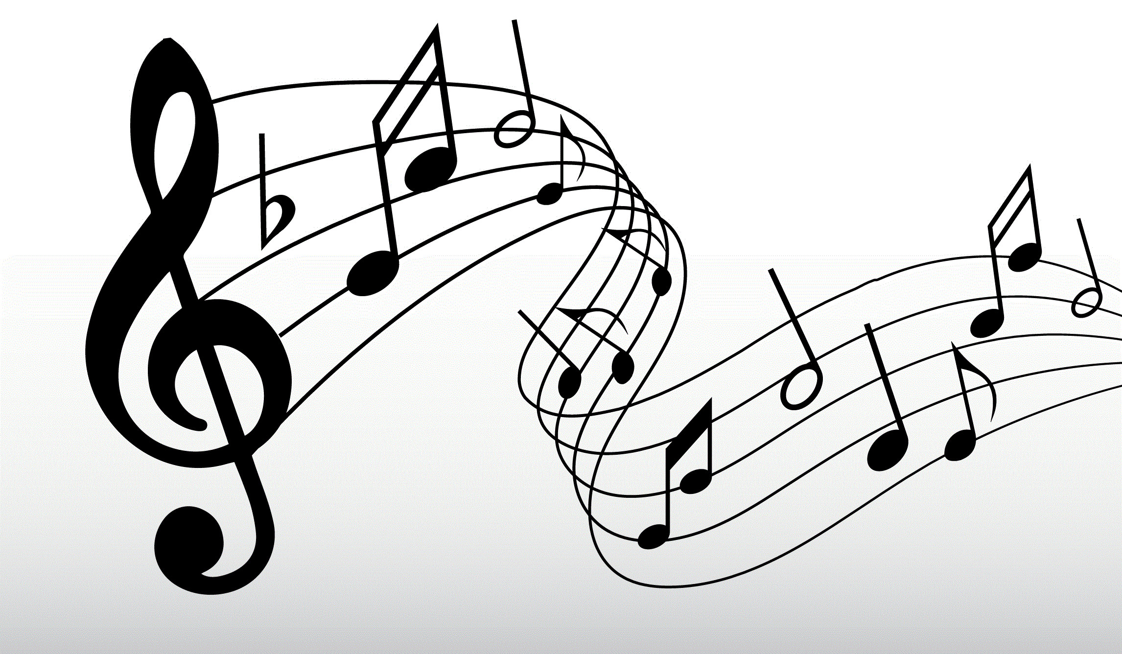 Chiave di violino, Pentagramma ondulato, Note, Bianco e nero, Full HD, sfondo desktop