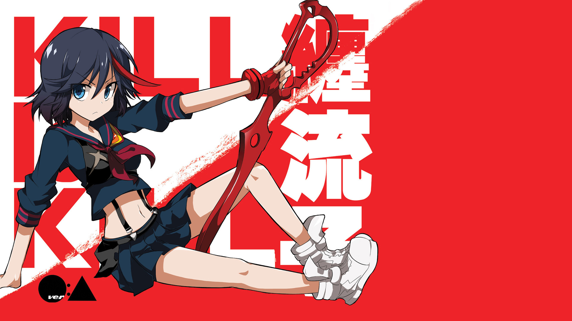 Ryuko Matoi, Kill la Kill, Forbice-spada, Kanji, Rosso, 1920x1080, wallpaper desktop