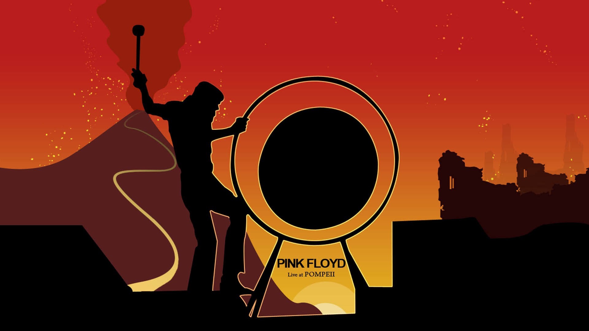 Live at Pompeii, Pink Floyd, Gong, Silhouette, Arancione, Full HD, sfondo desktop